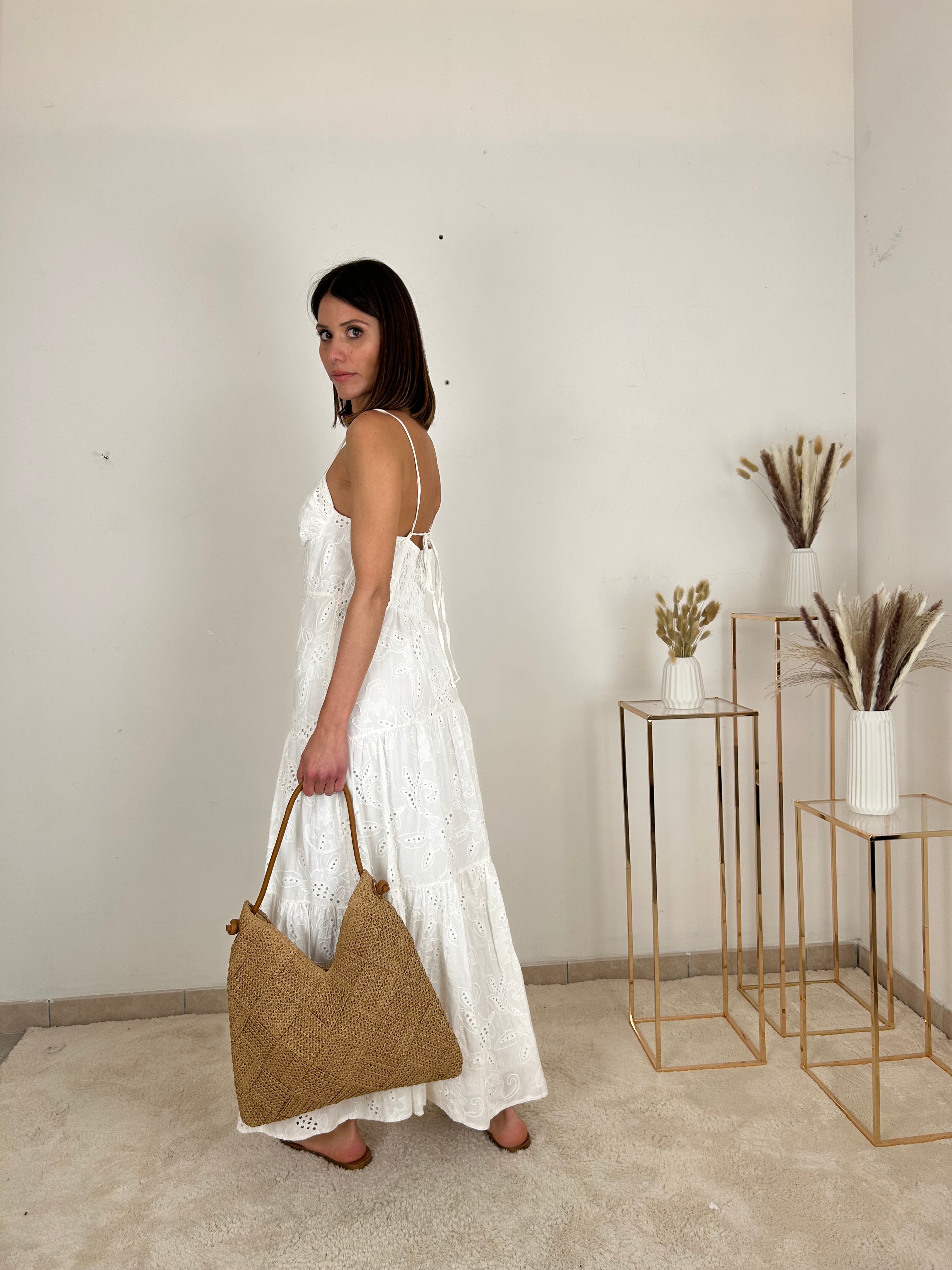 Borsa Shopper in Rafia Intrecciata Naturale