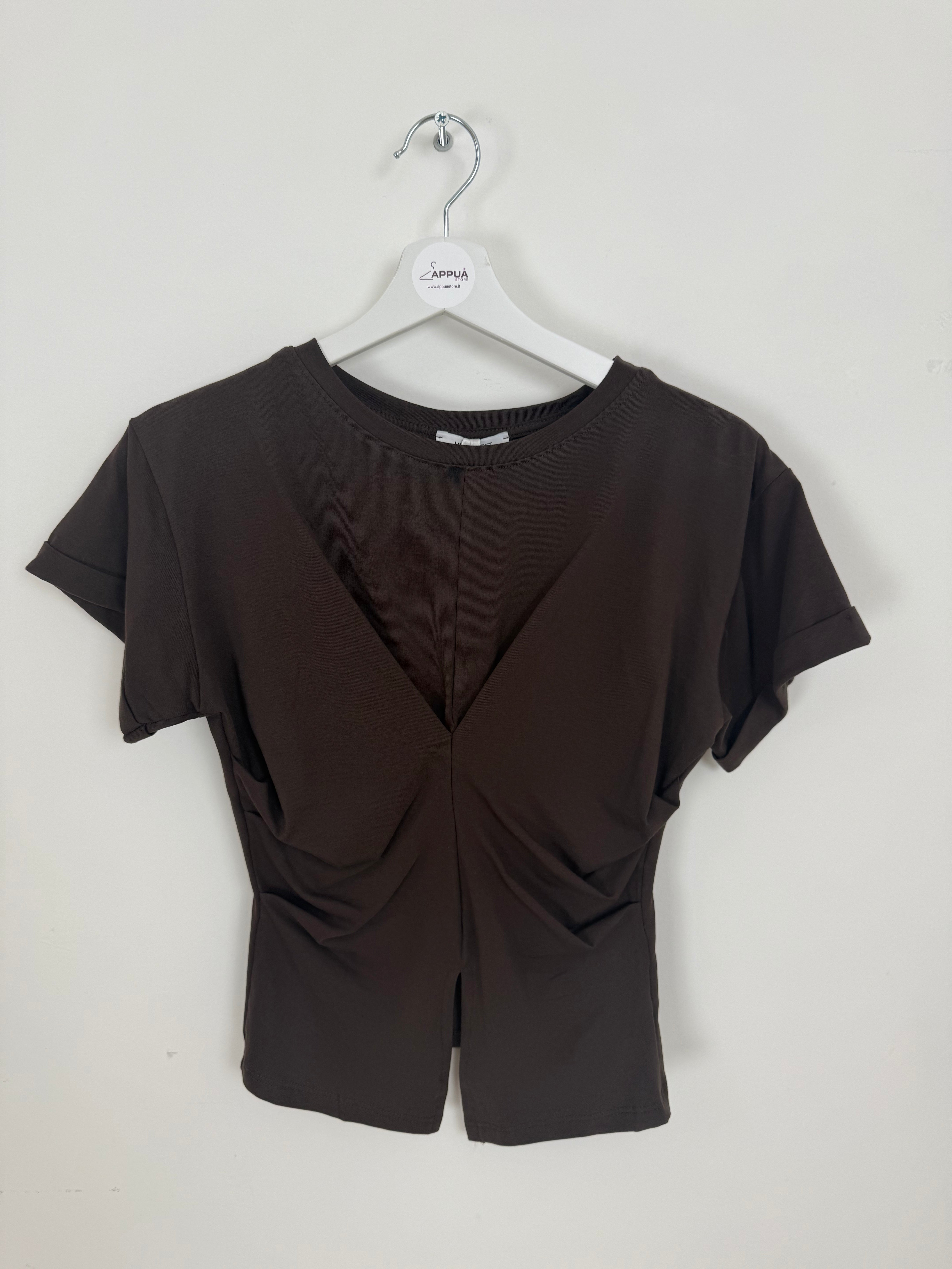 T-shirt Effetto Drappeggio – White / Brown