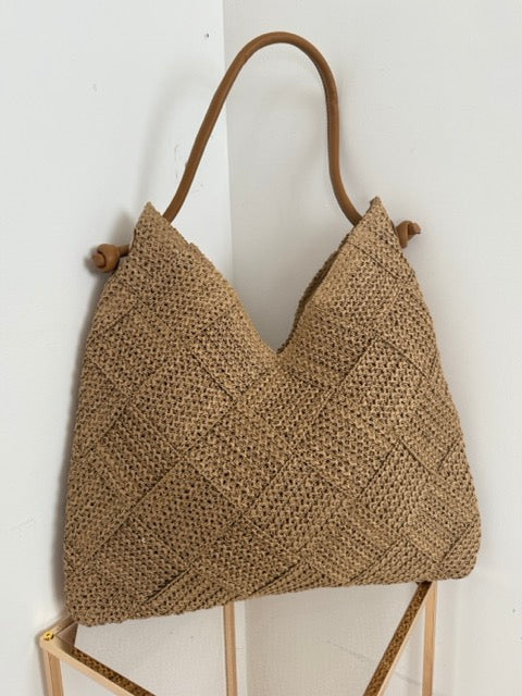 Borsa Shopper in Rafia Intrecciata Naturale