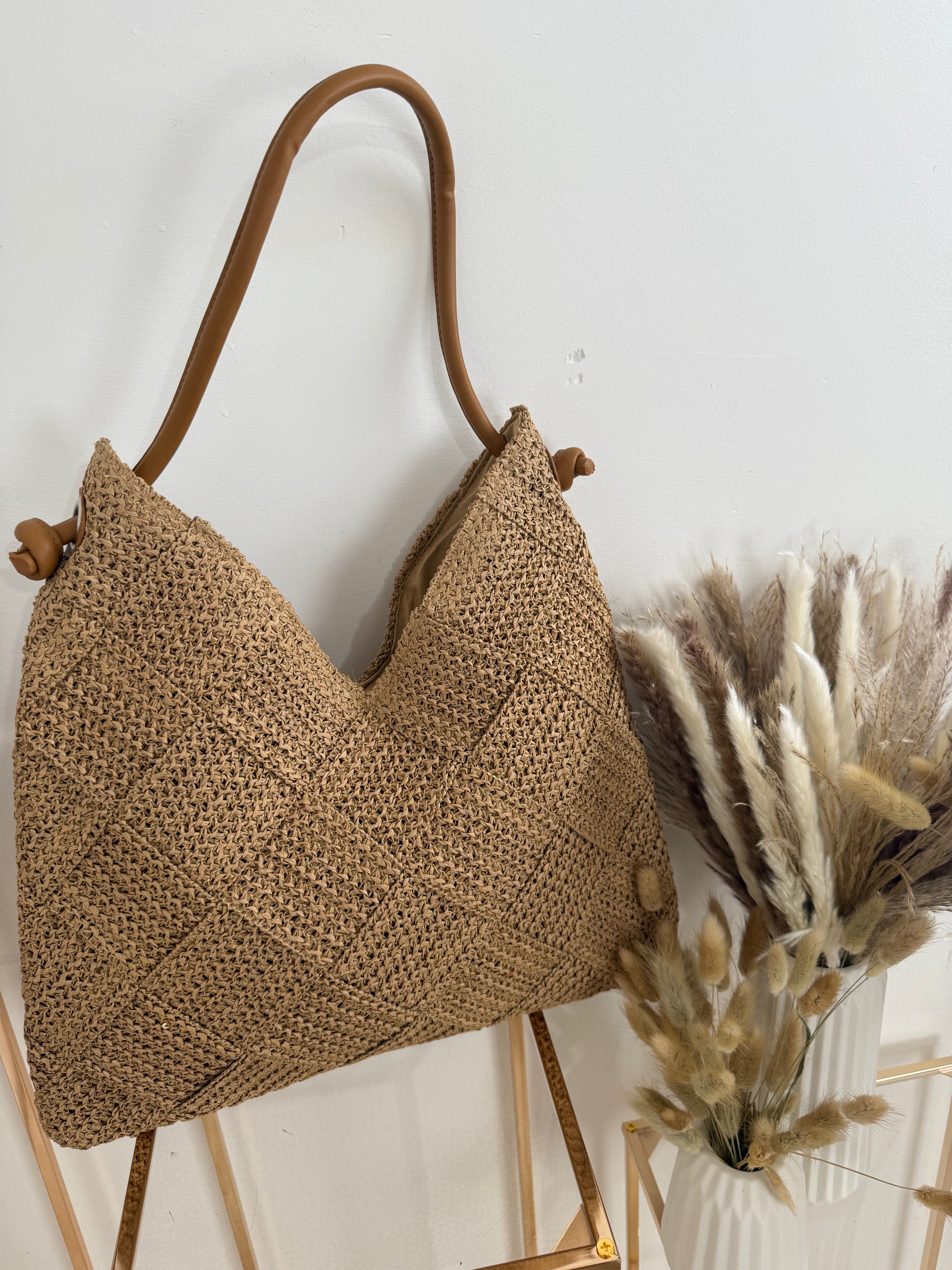 Borsa Shopper in Rafia Intrecciata Naturale