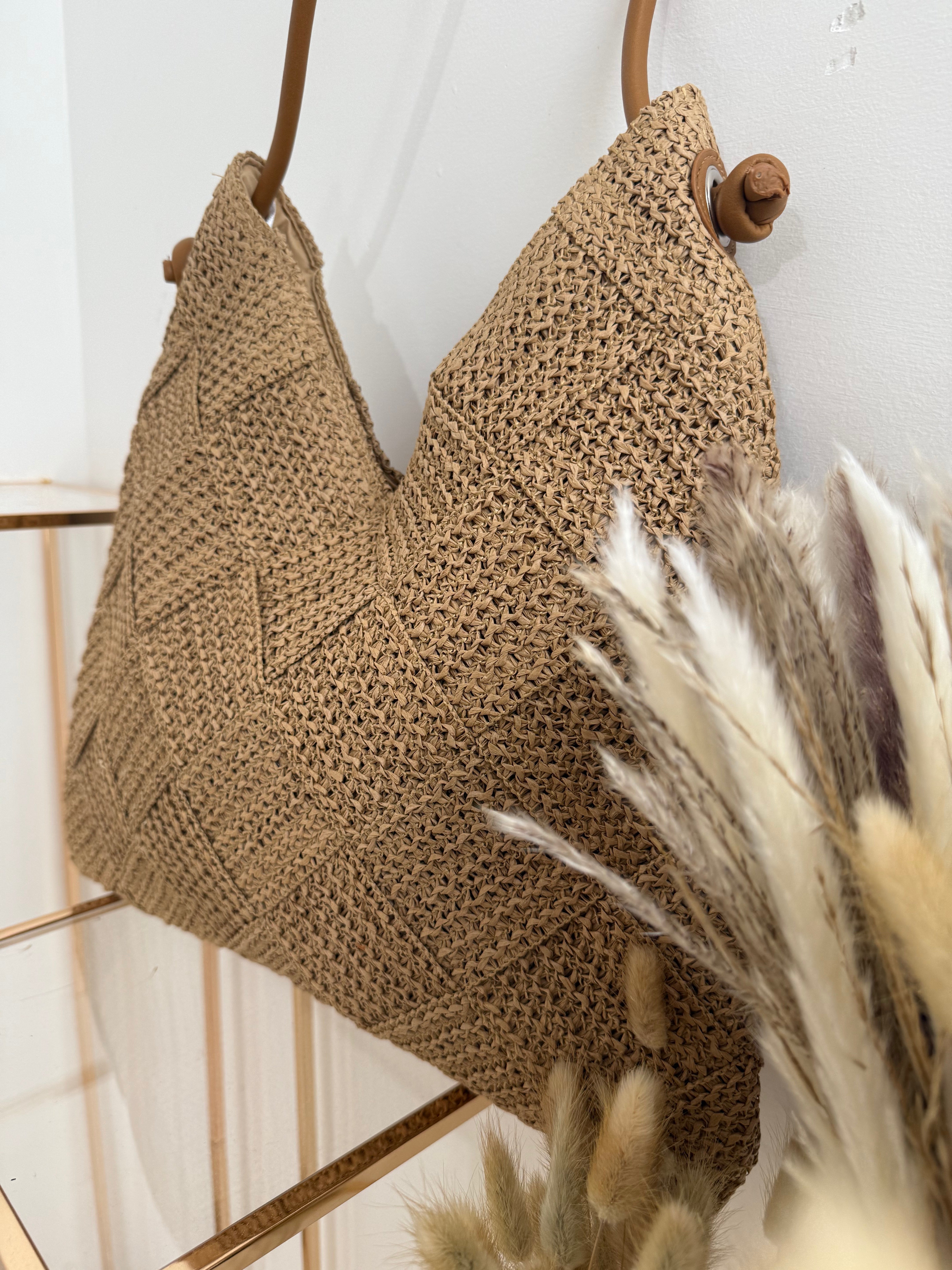 Borsa Shopper in Rafia Intrecciata Naturale