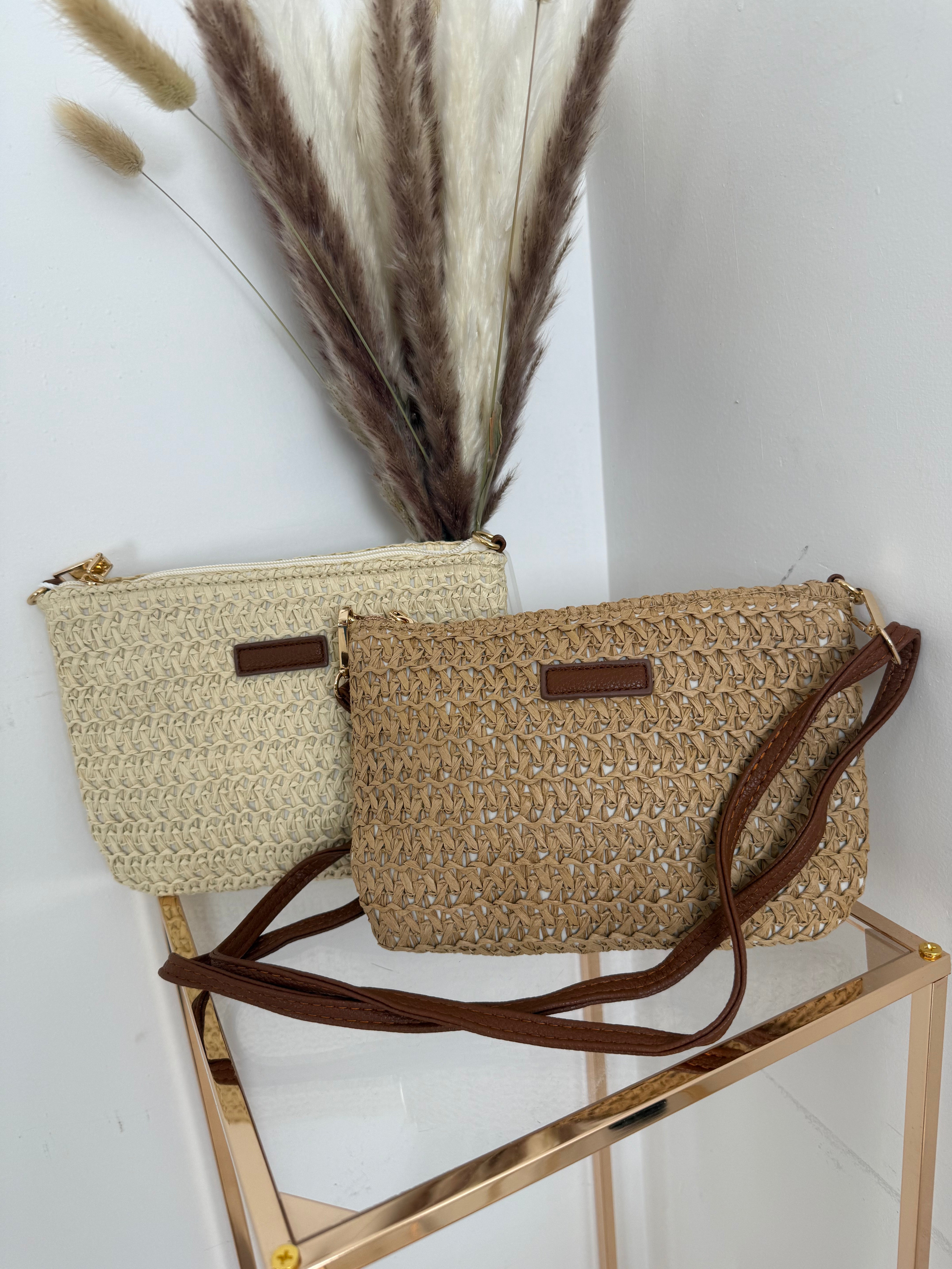 Mini Borsa Tracolla in Rafia Intrecciata
