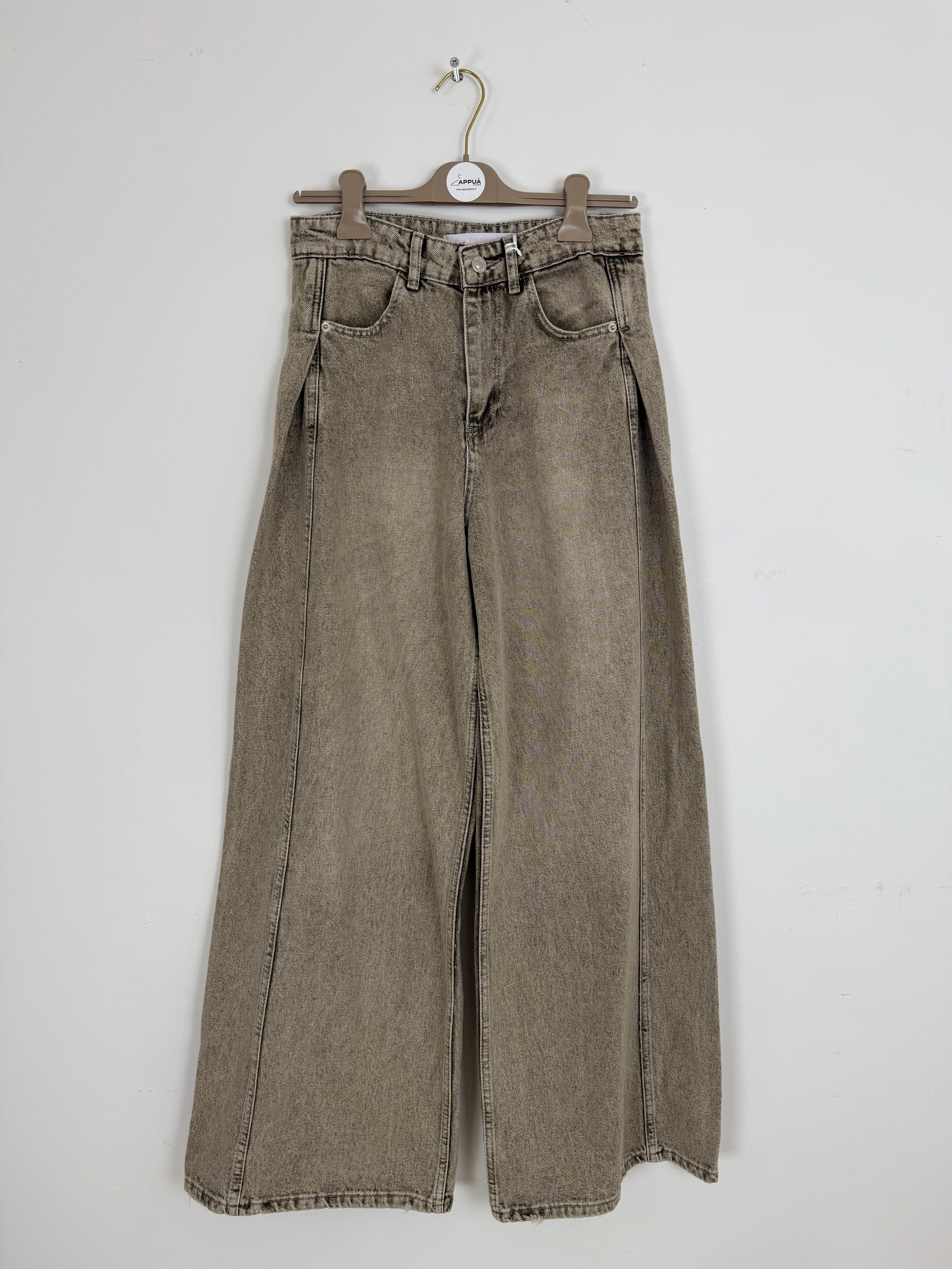 Jeans “Sabbia” a Vita Alta – Wide Leg Taupe