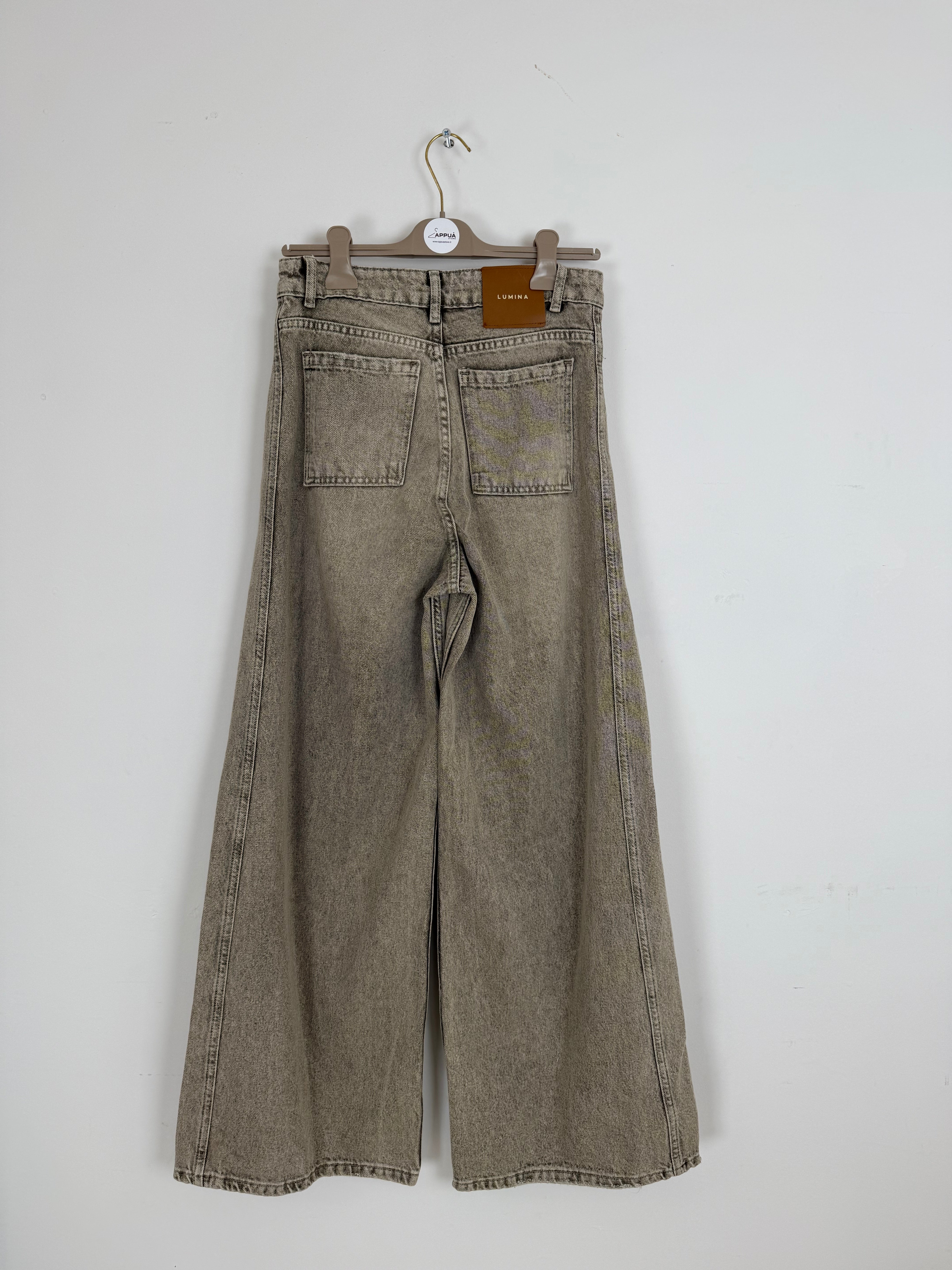 Jeans “Sabbia” a Vita Alta – Wide Leg Taupe
