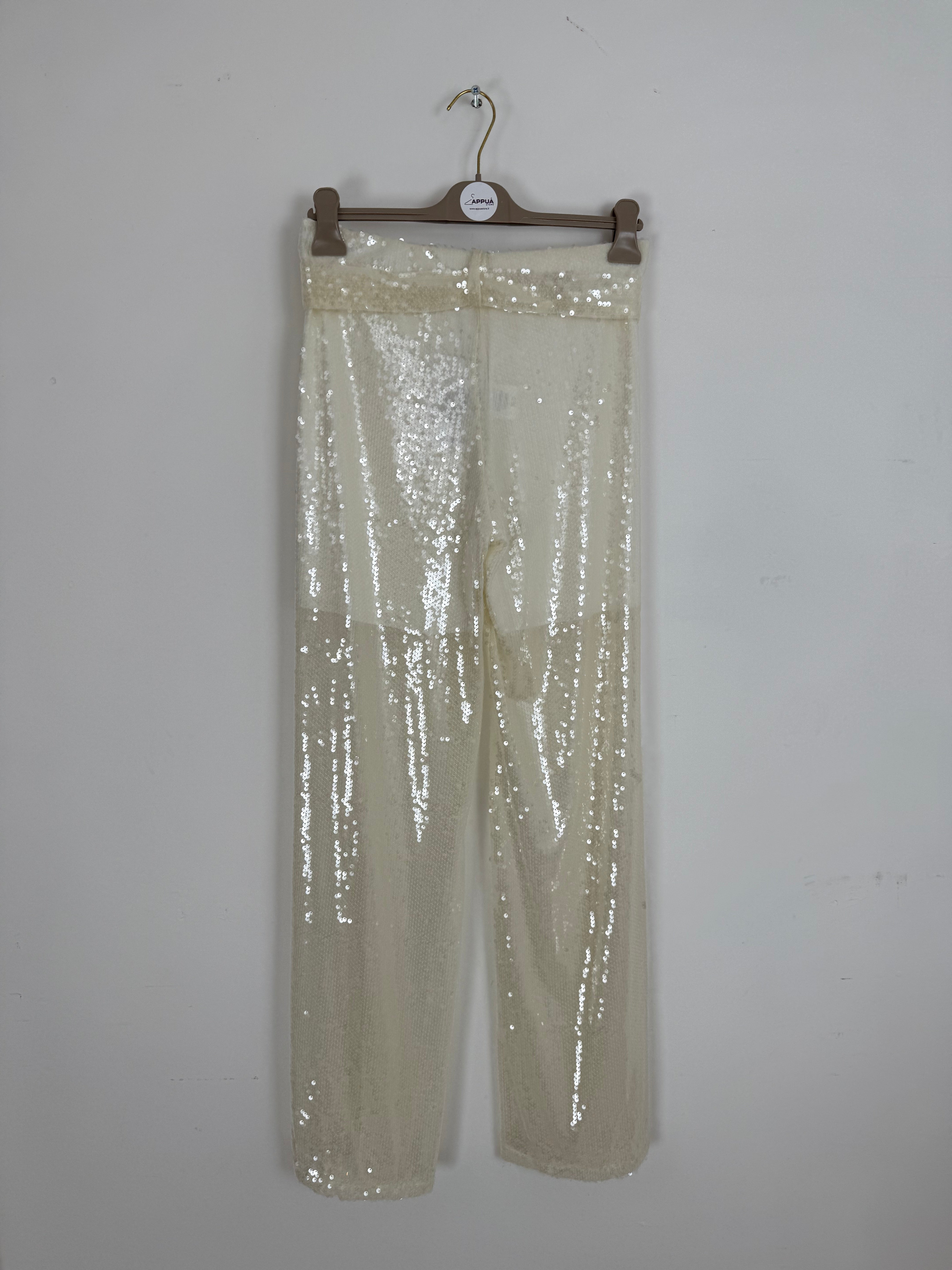 PANTALONI CON PAILLETTES E CINTURA IN VITA