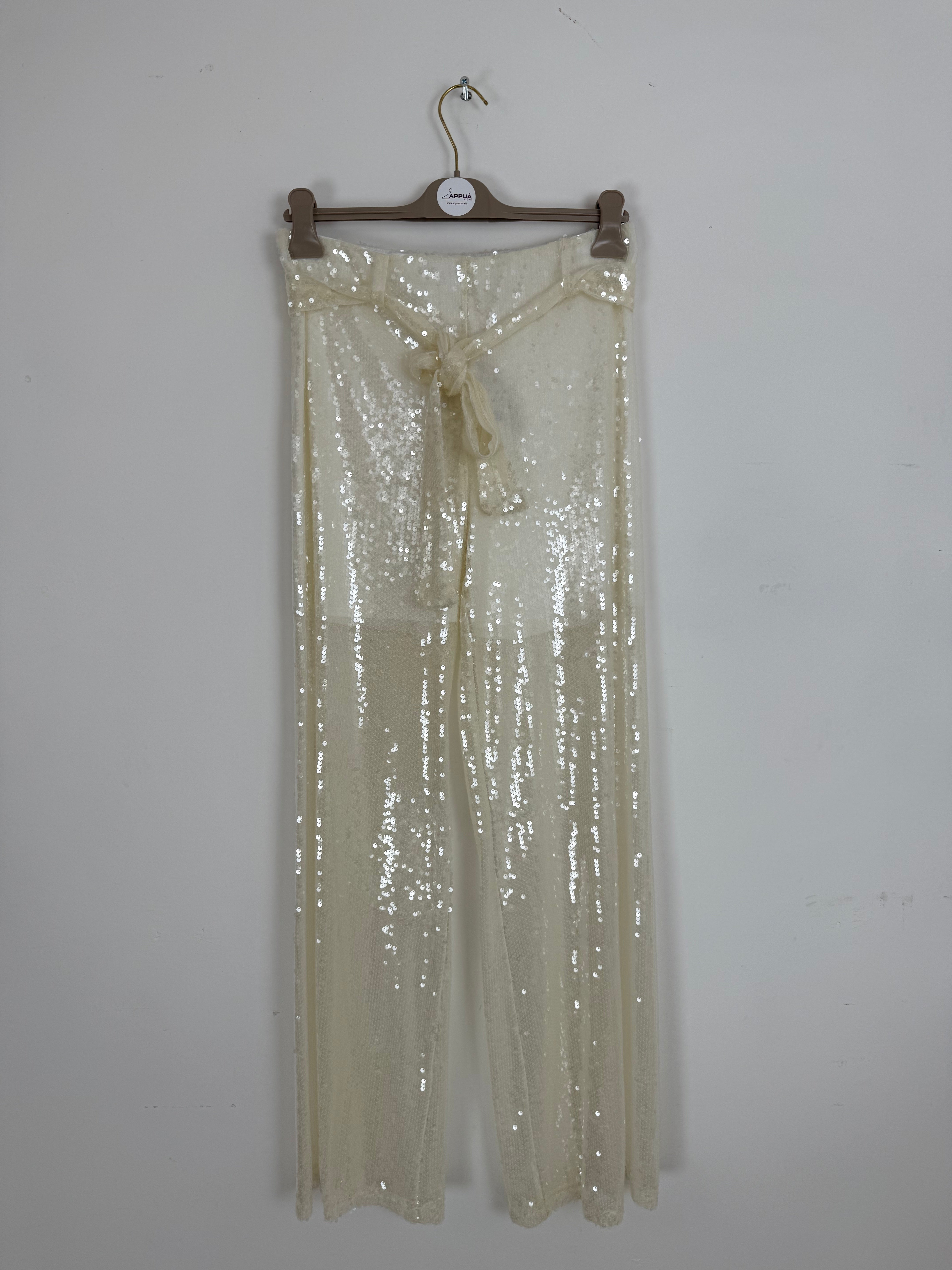 PANTALONI CON PAILLETTES E CINTURA IN VITA