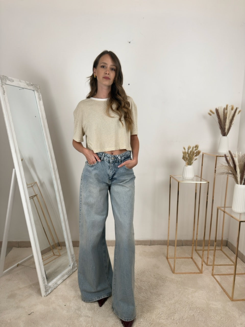 T-SHIRT CORTA BLU E BEIGE