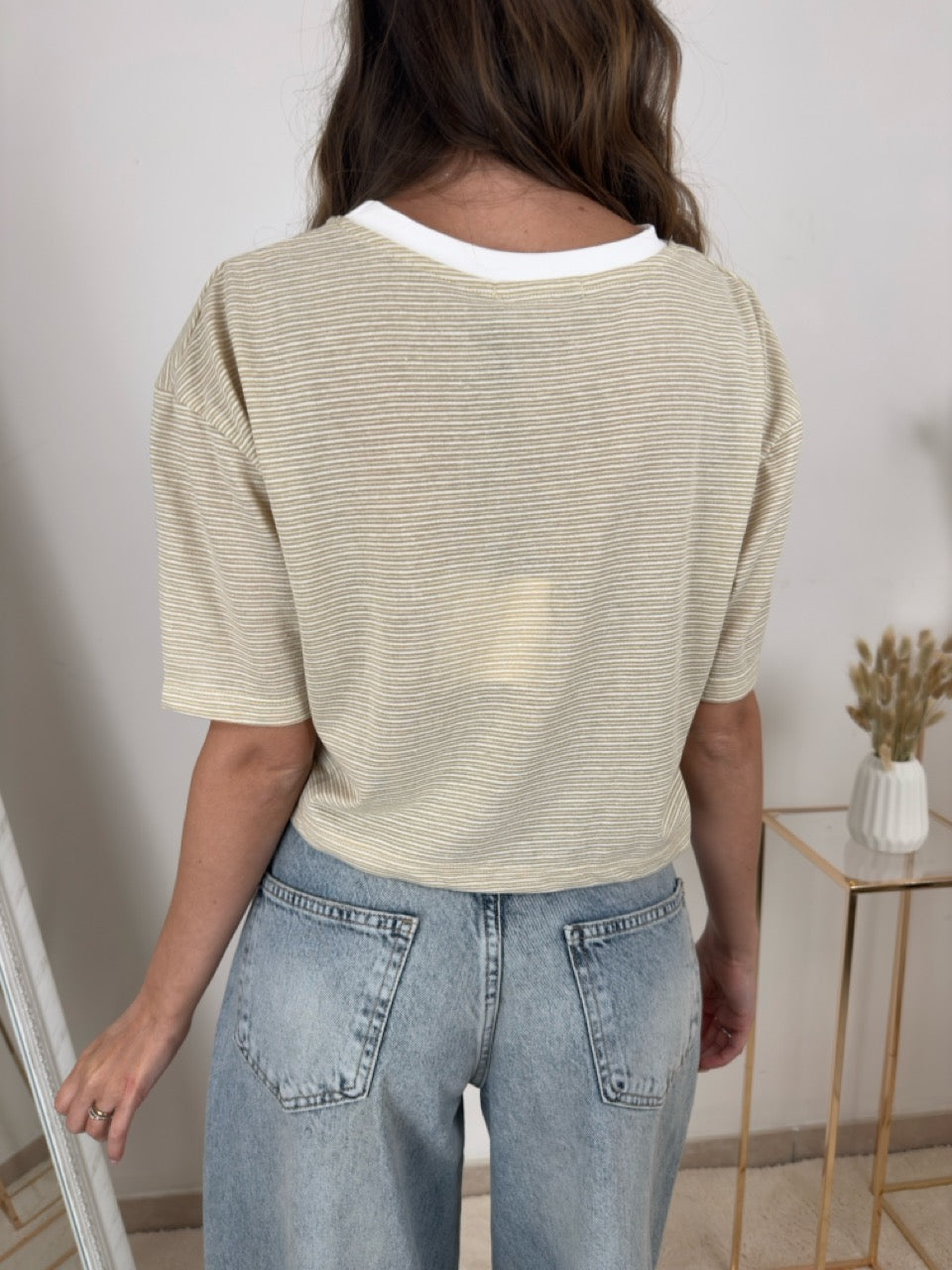 T-SHIRT CORTA BLU E BEIGE