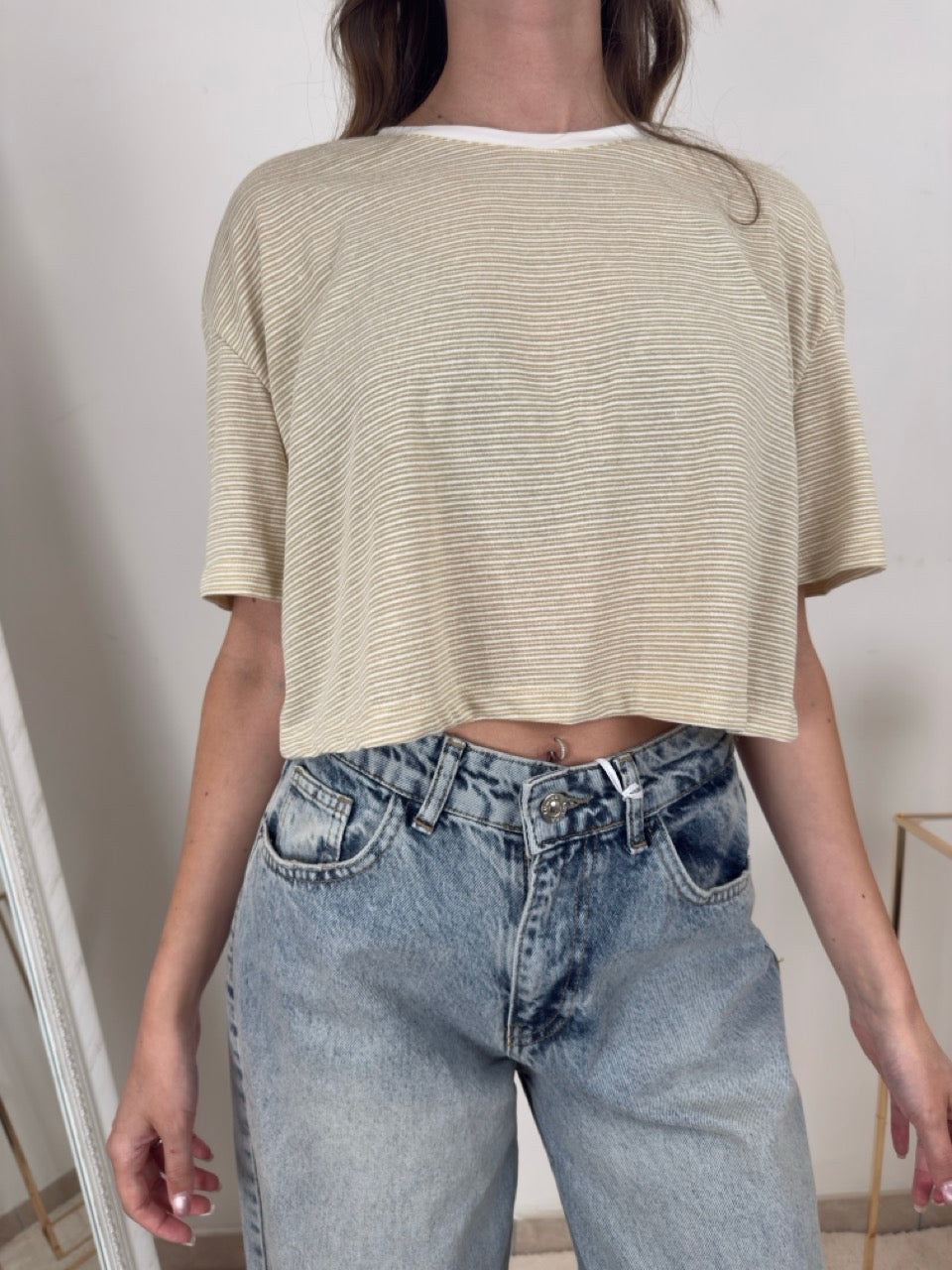 T-SHIRT CORTA BLU E BEIGE