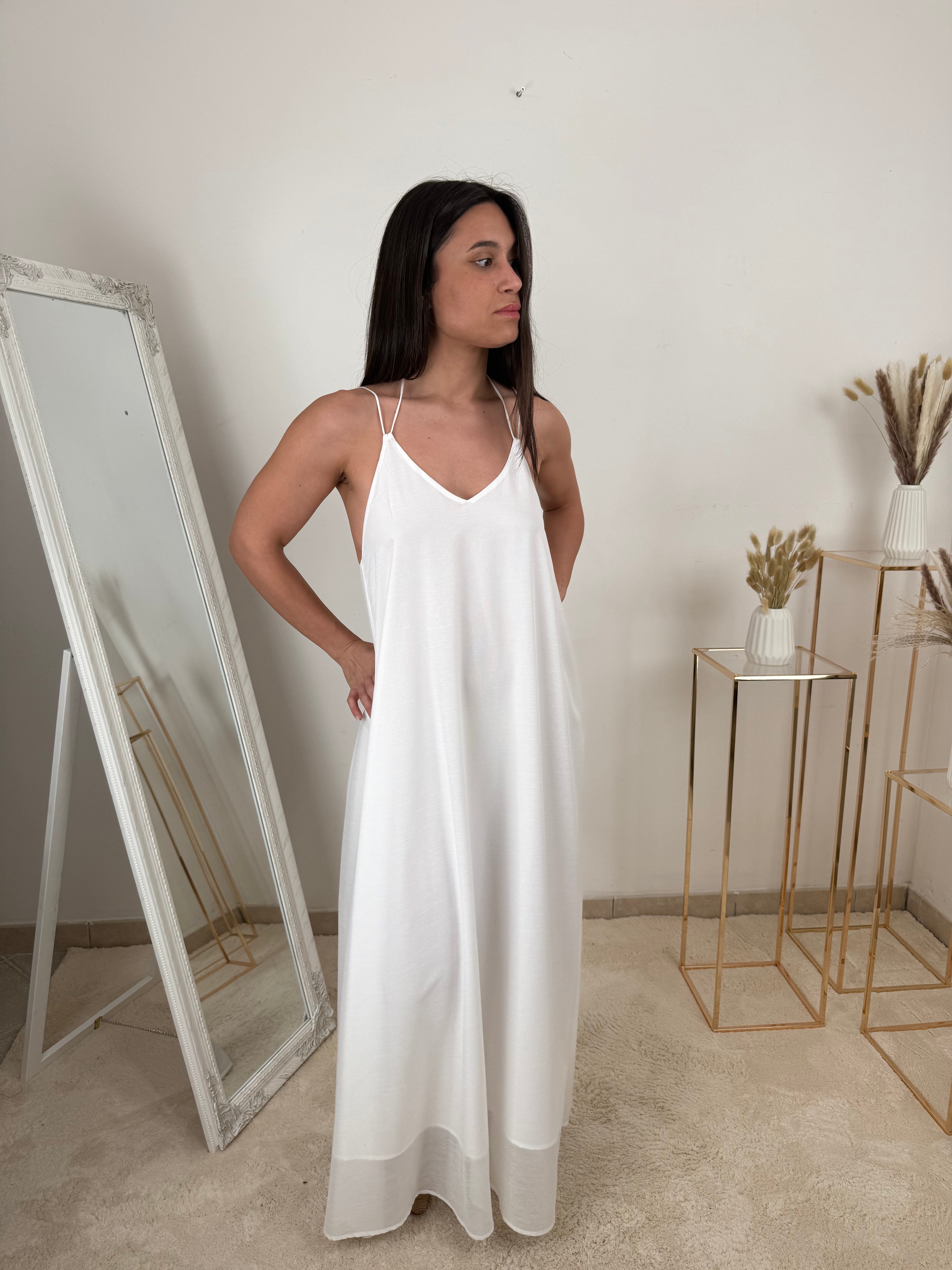 Abito lungo con spalline Bianco semplice