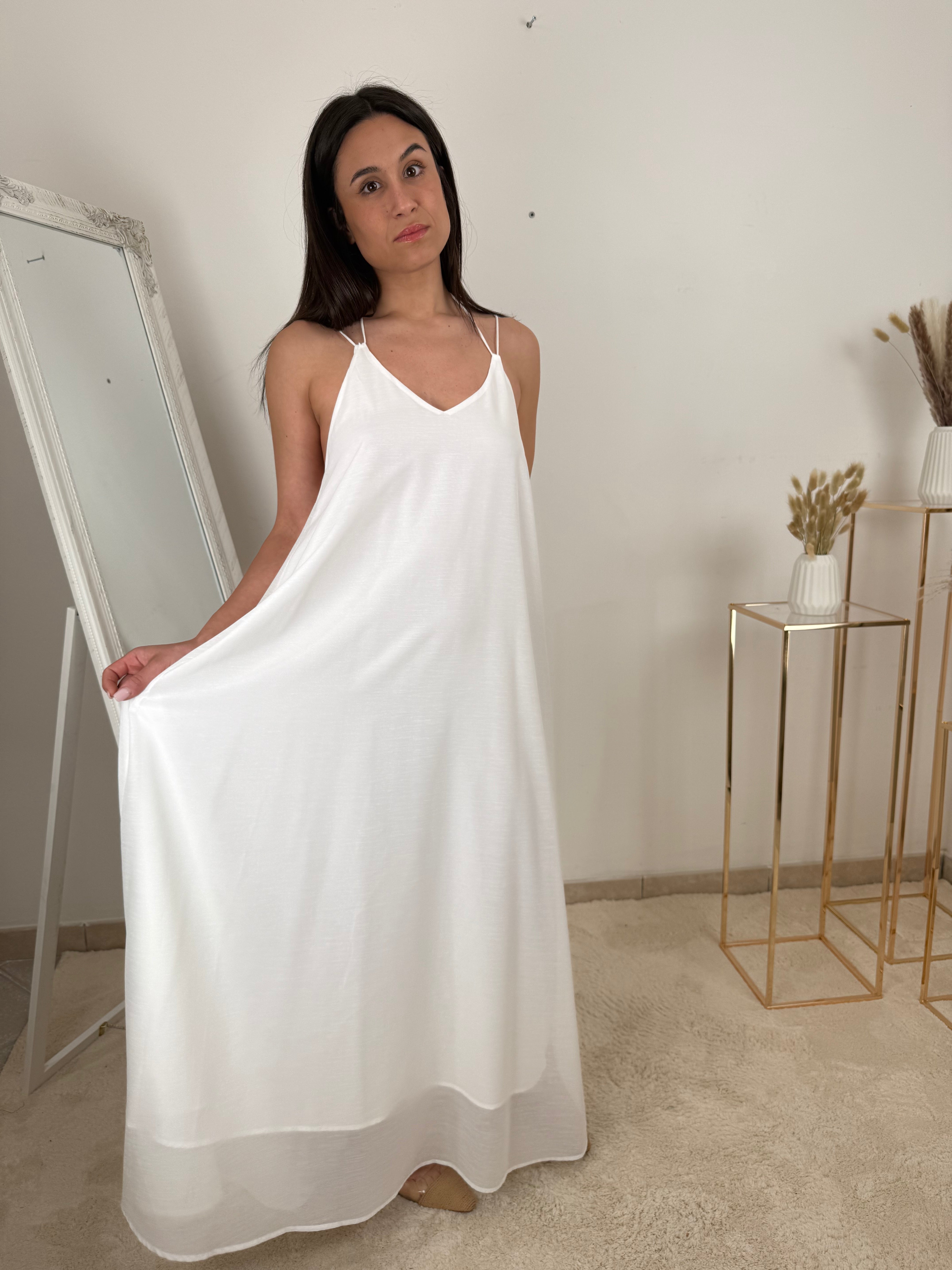 Abito lungo con spalline Bianco semplice