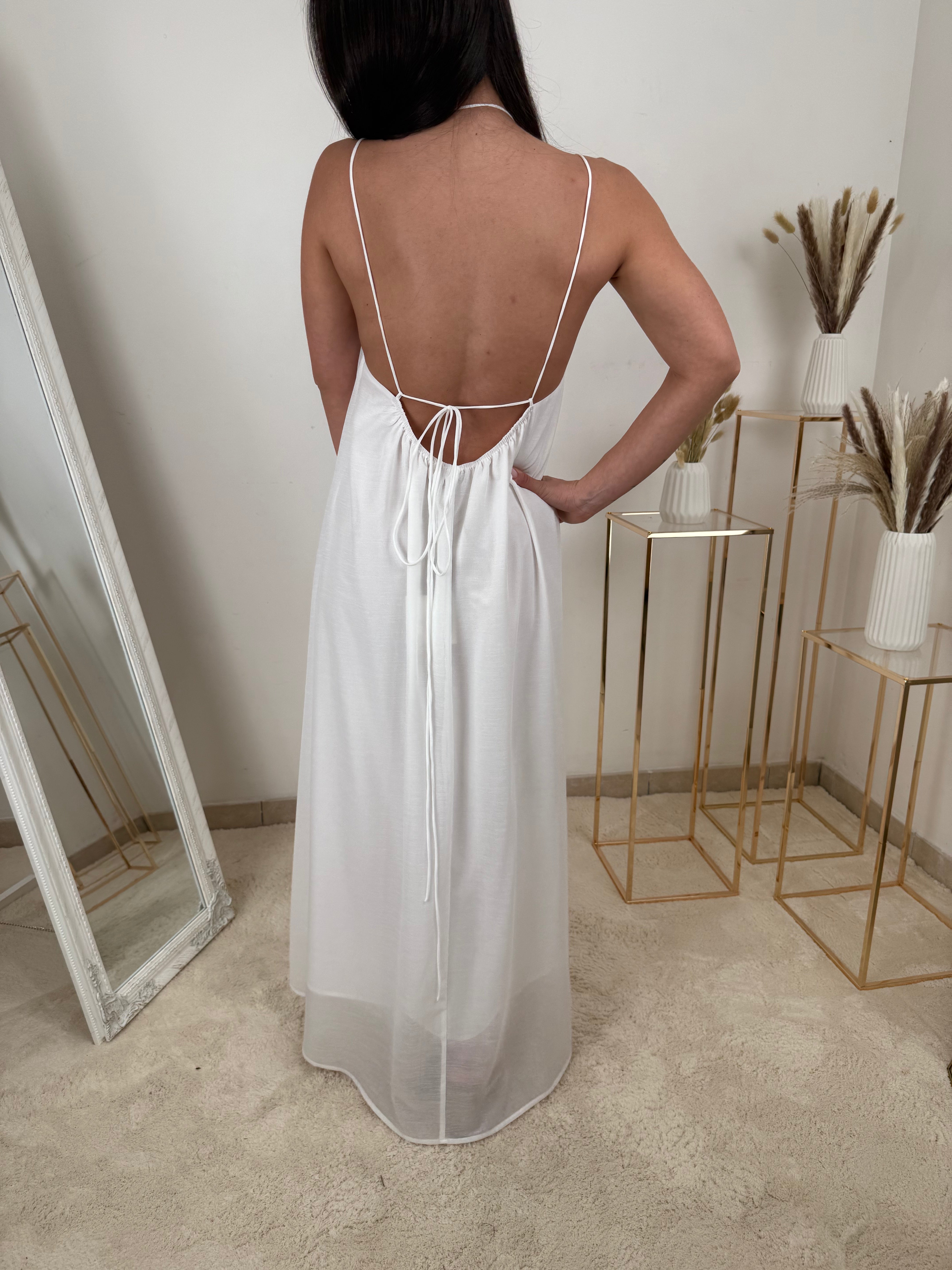 Abito lungo con spalline Bianco semplice