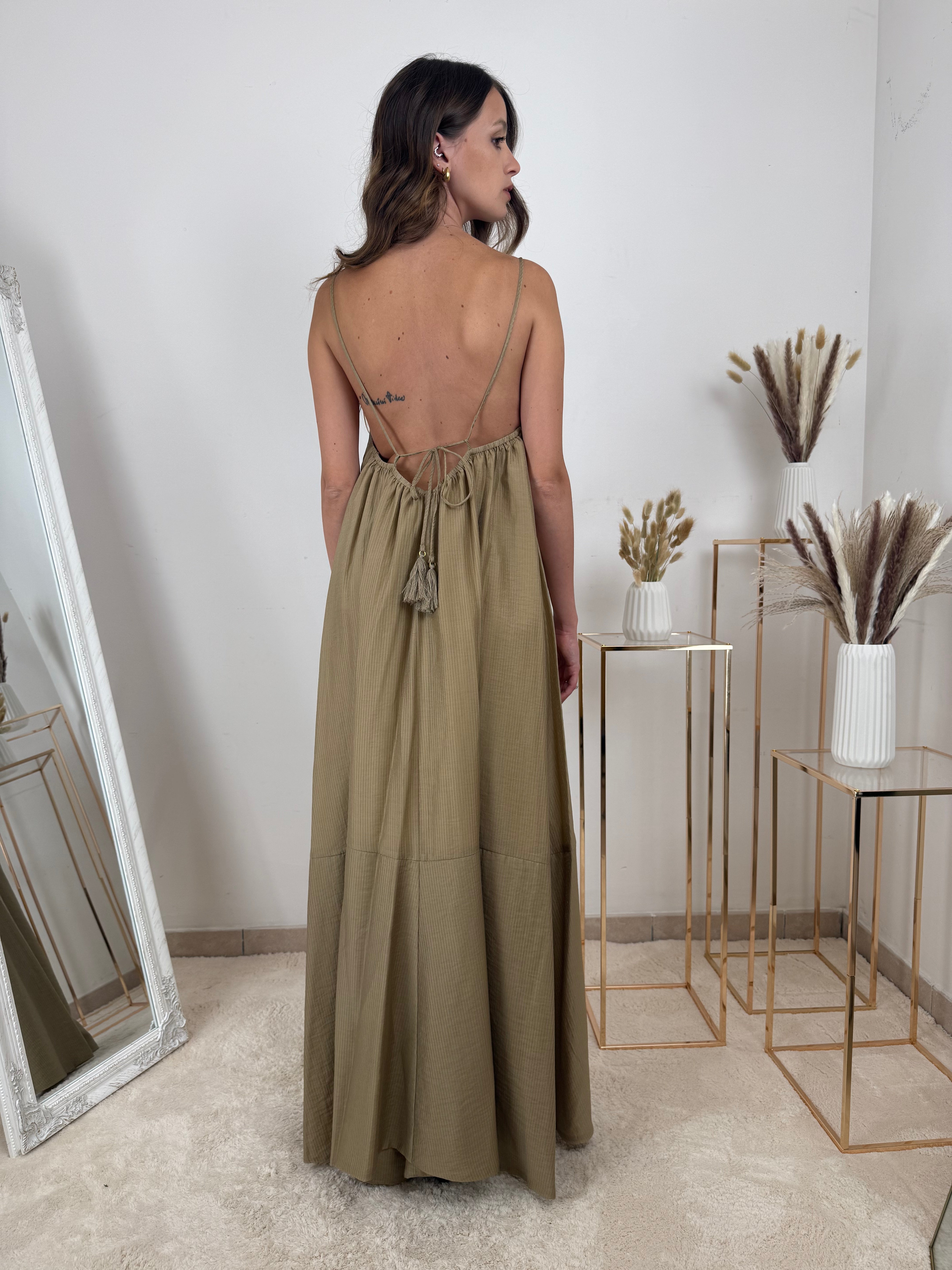 Abito lungo con spalline CAMMELLO