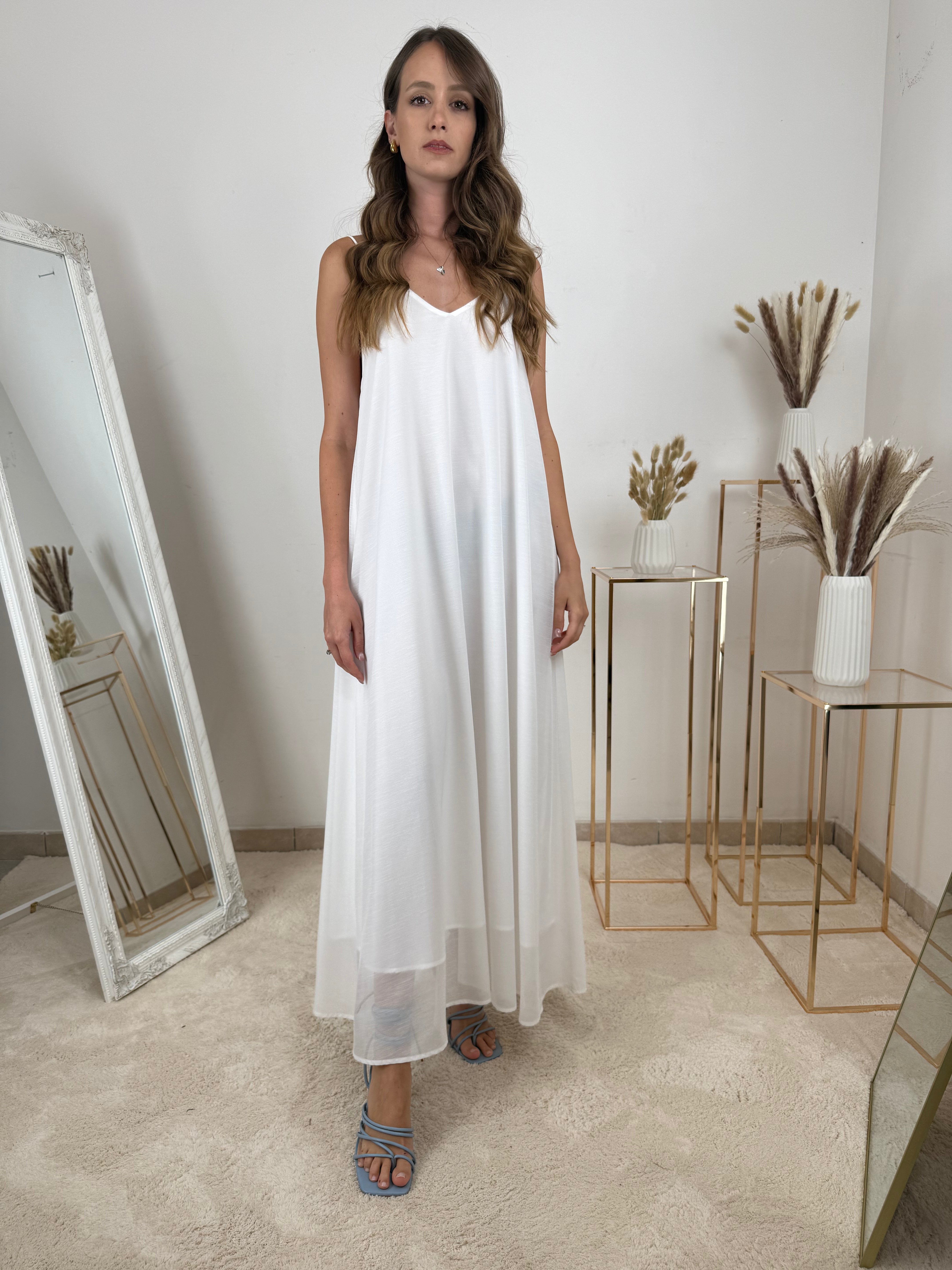 Abito lungo con spalline Bianco semplice