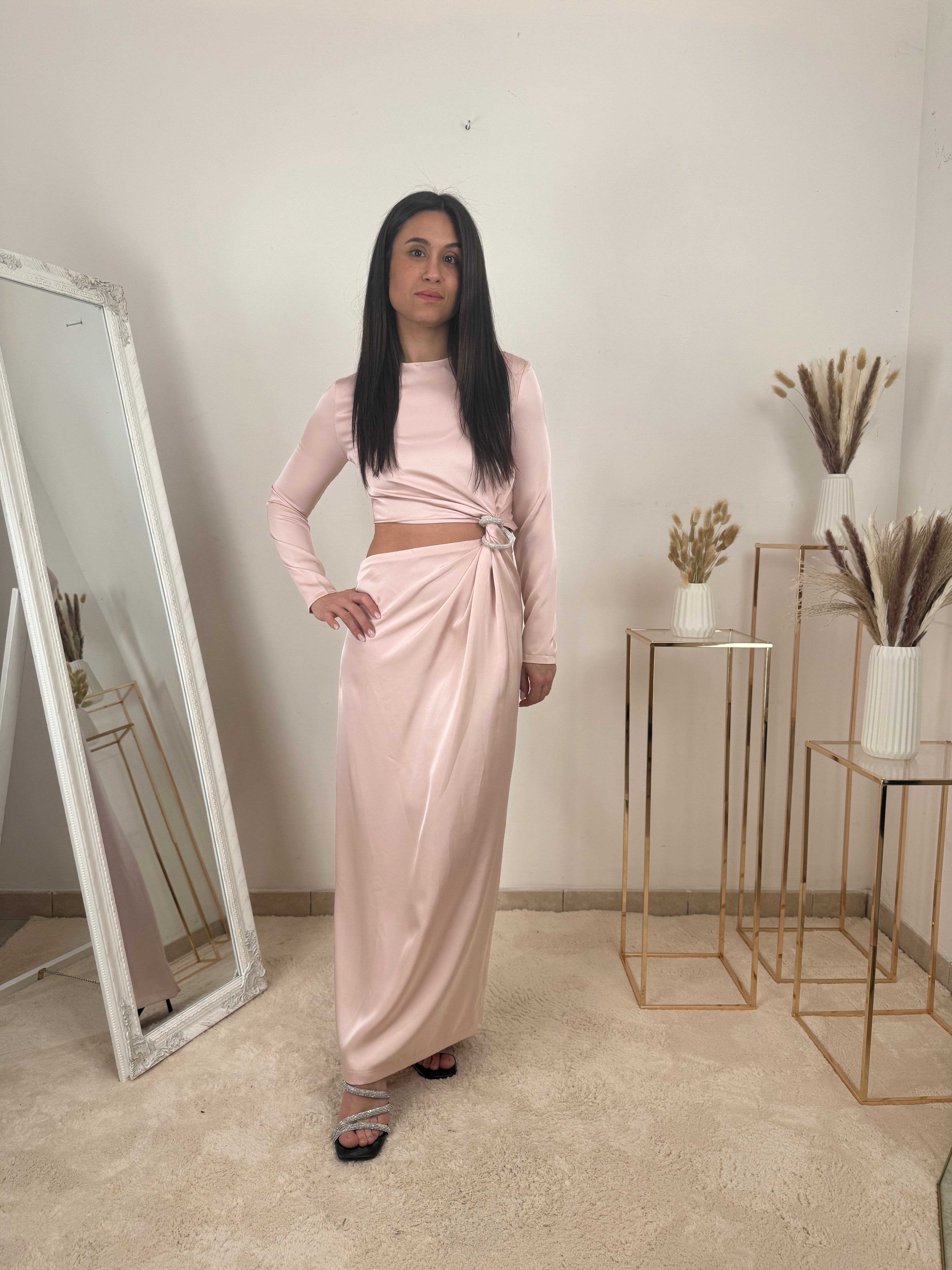 VESTITO LUNGO CON NODO BRILLANTE