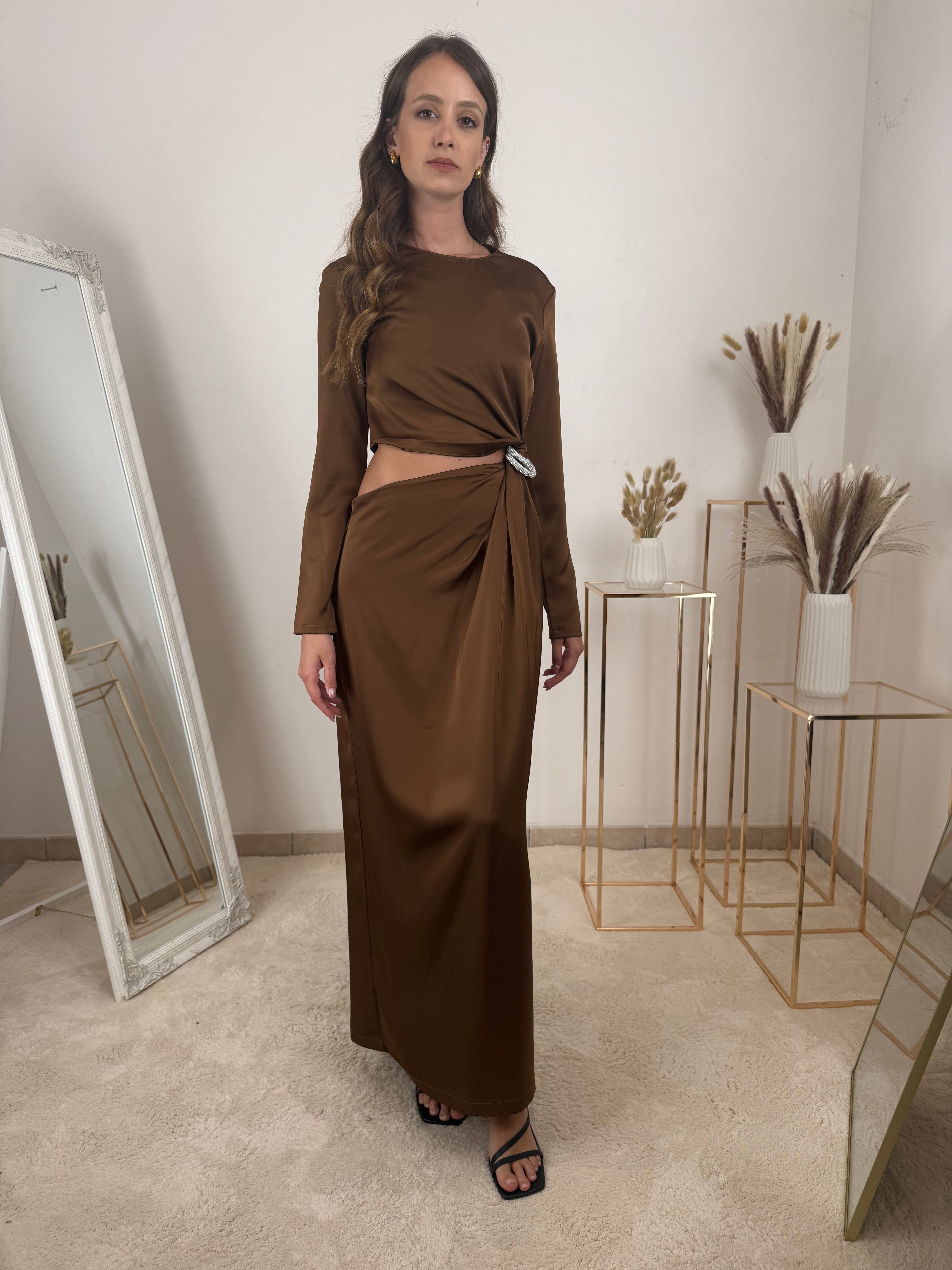 VESTITO LUNGO CON NODO BRILLANTE