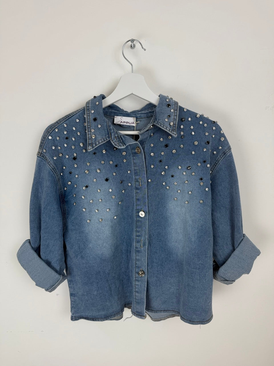 Camicia Denim con Strass Applicati