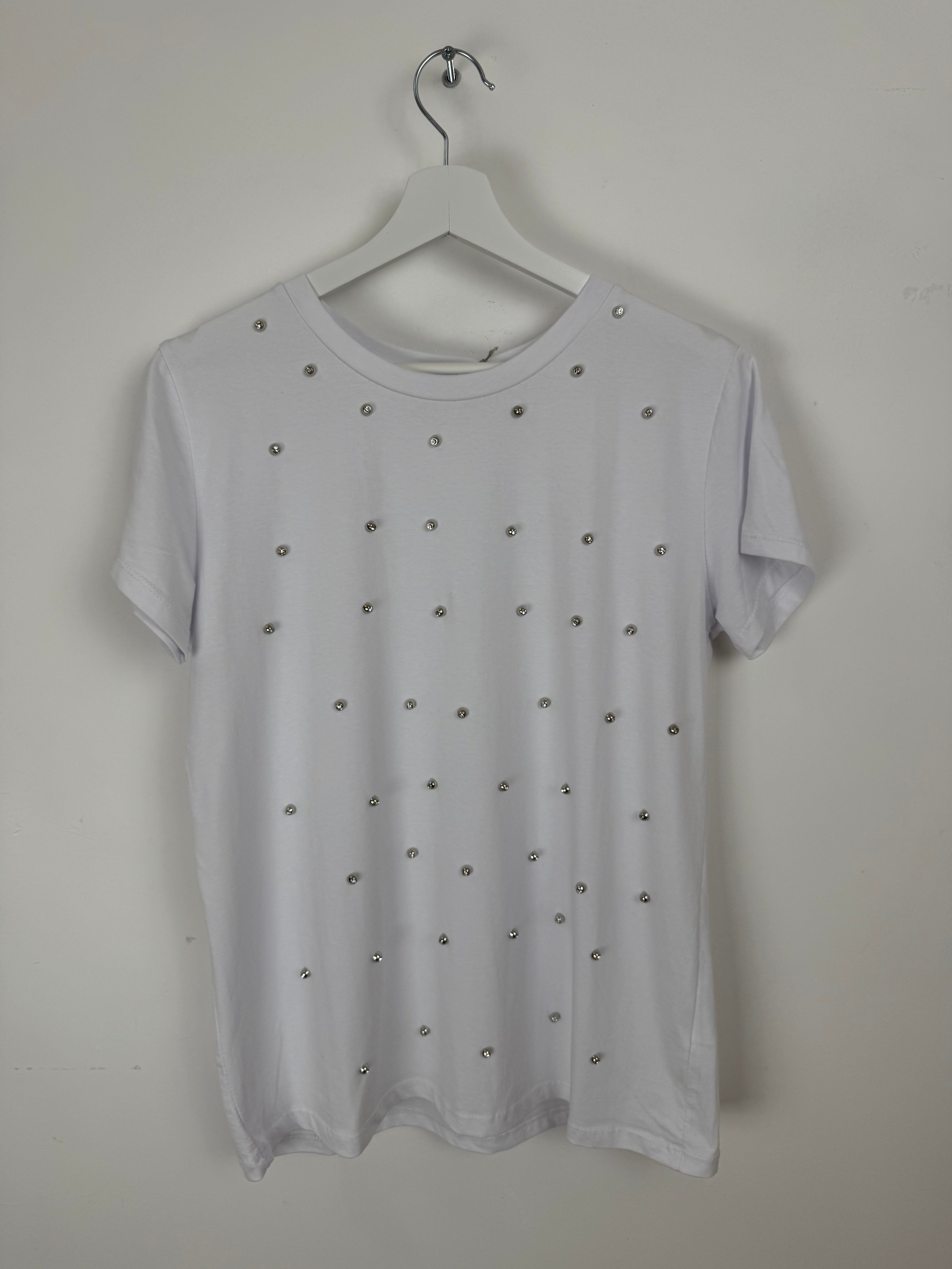 T-shirt Bianca con diamantini Argento