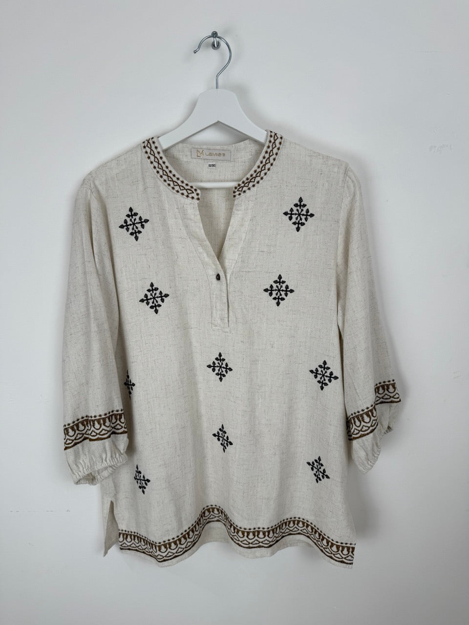 Blusa Ricamata in Cotone con Motivi Etnici