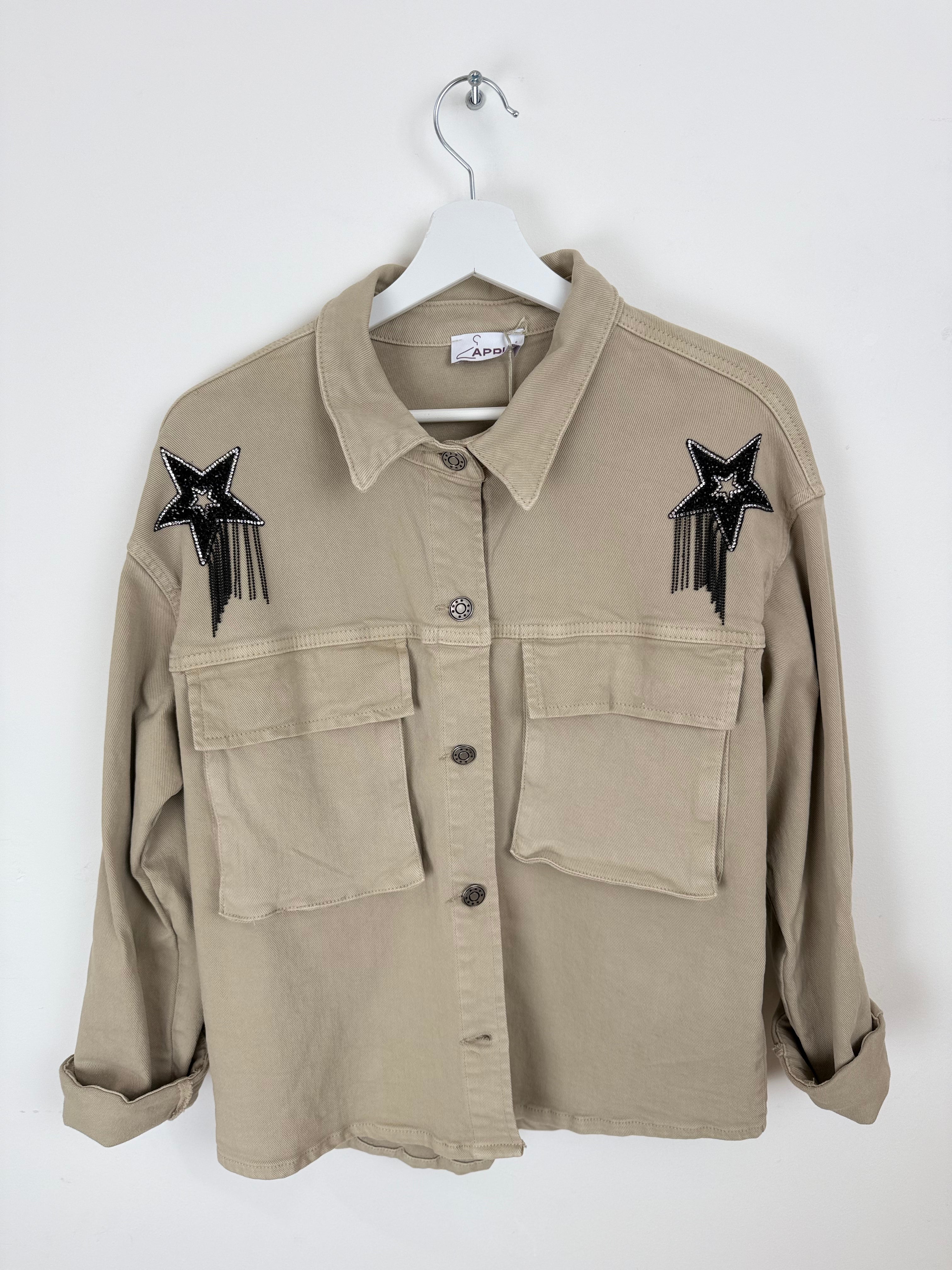 Camicia Oversize con Stelle Ricamate