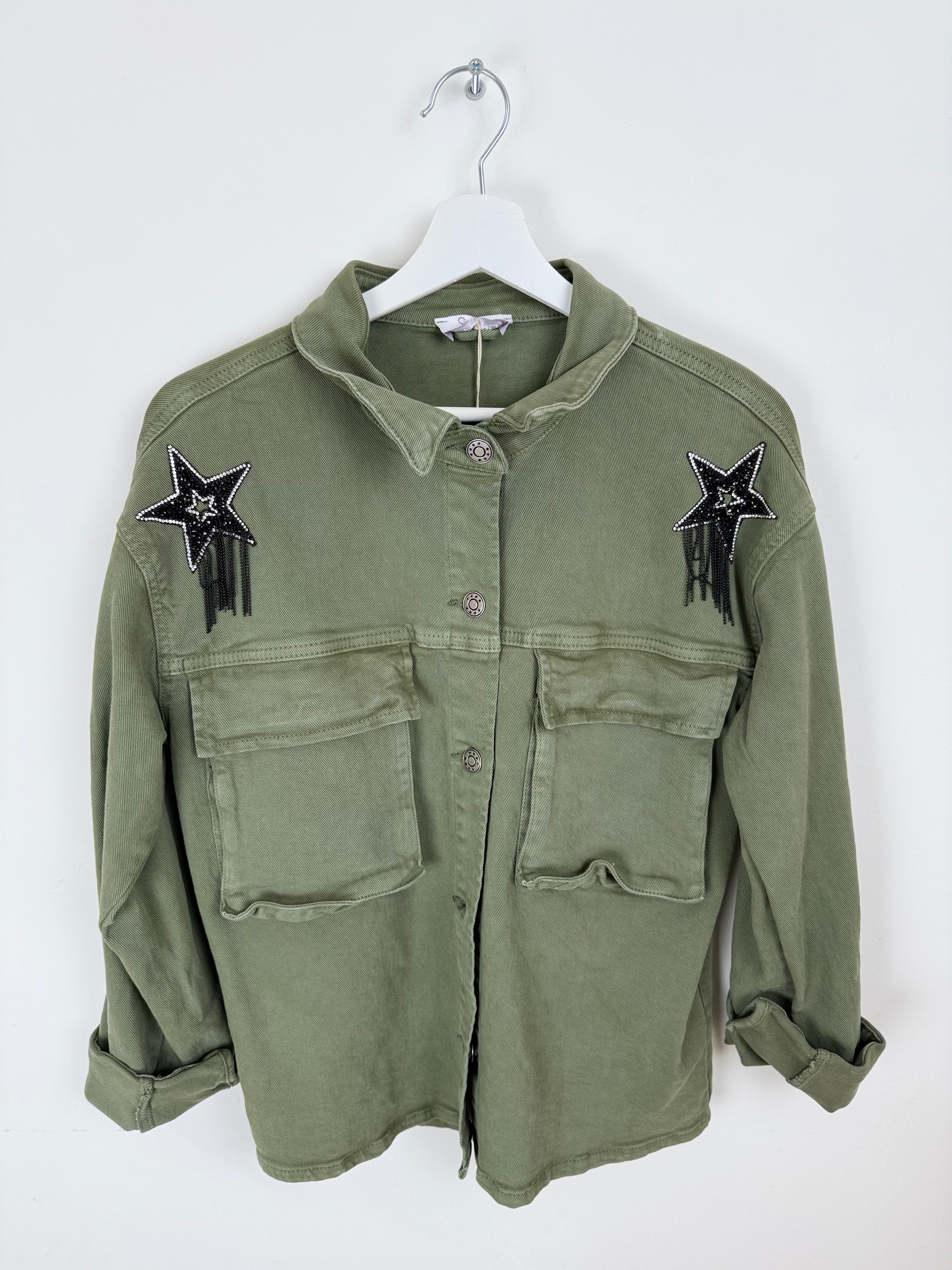 Camicia Oversize con Stelle Ricamate