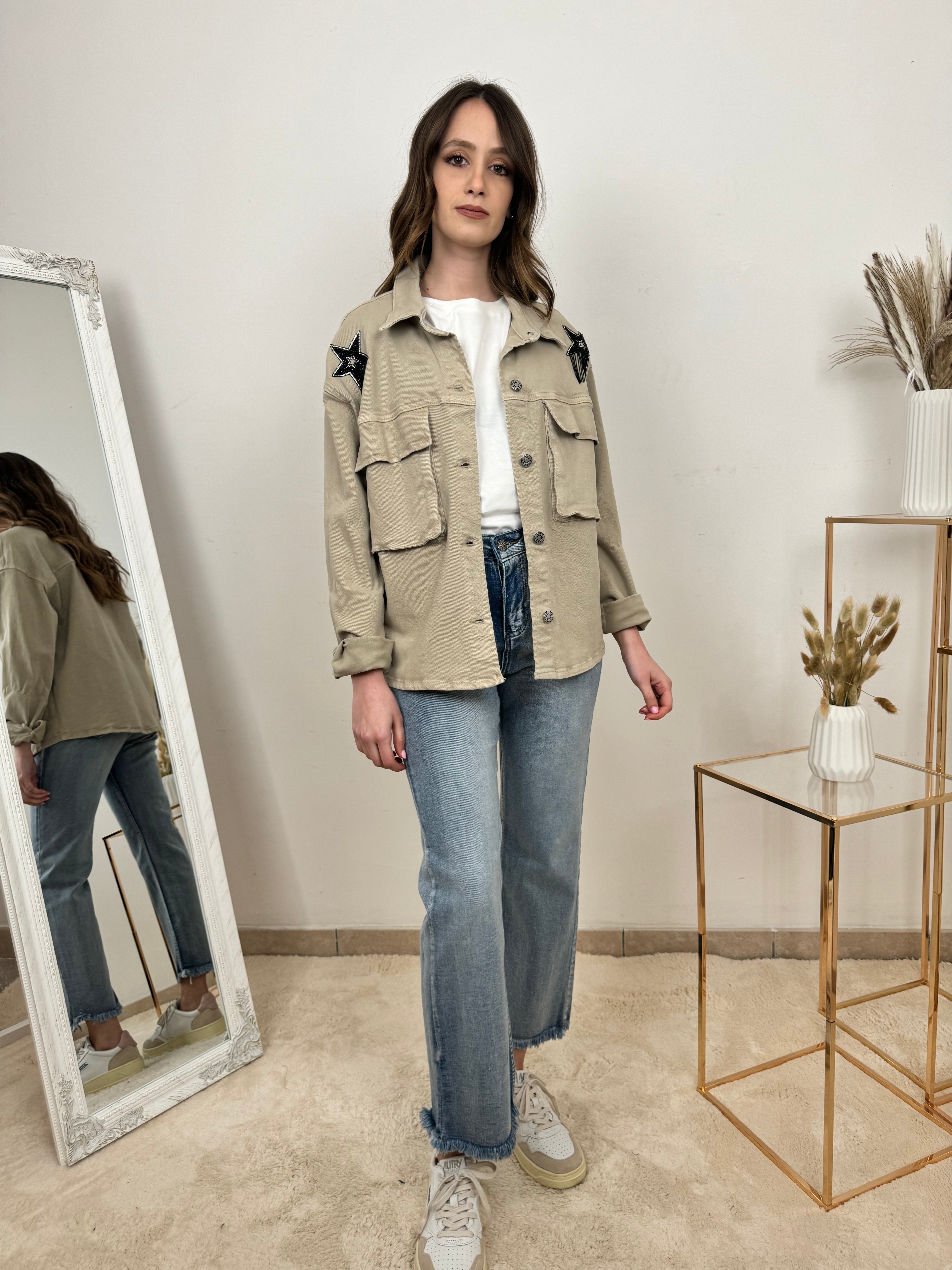 Camicia Oversize con Stelle Ricamate