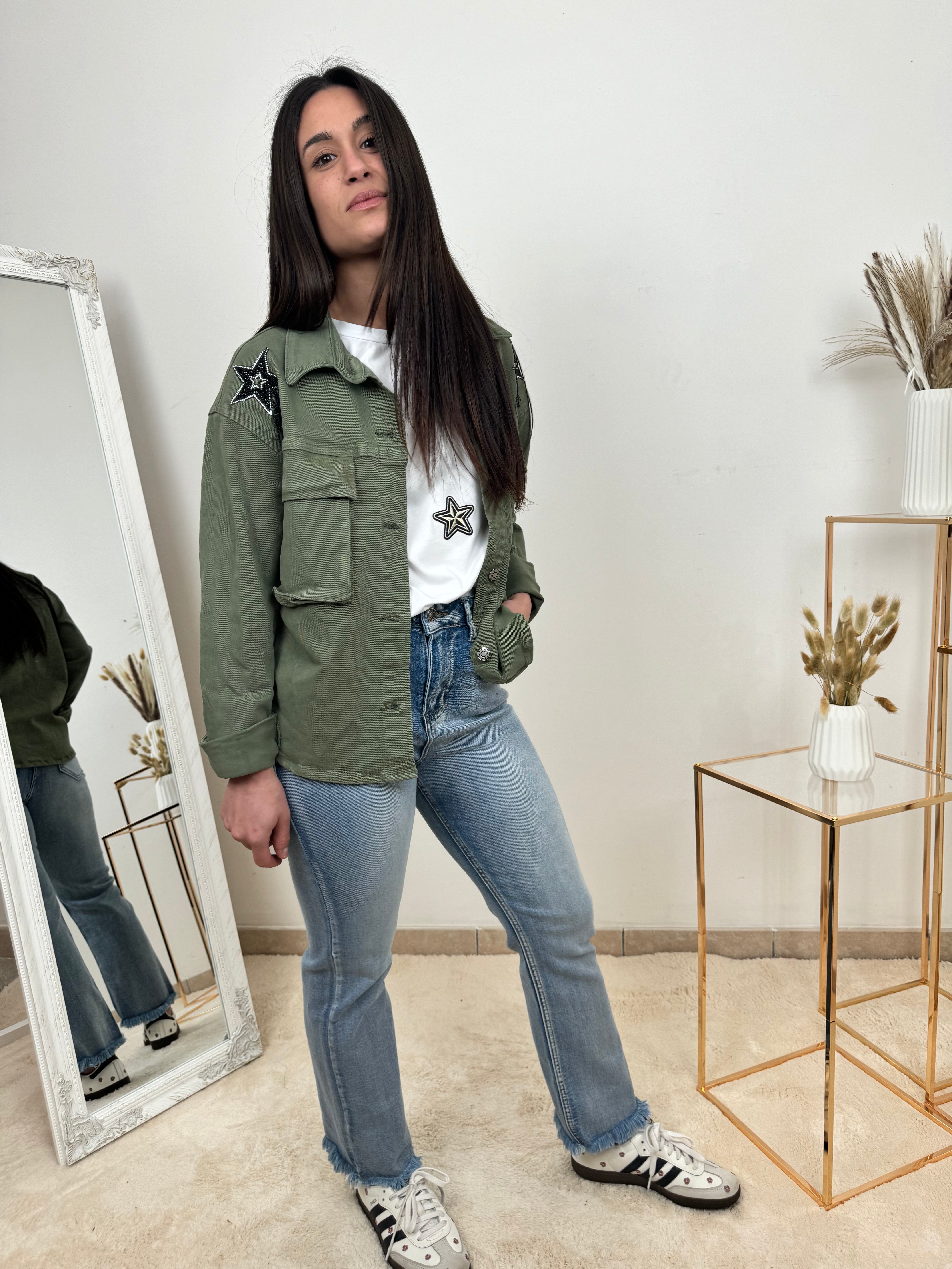 Camicia Oversize con Stelle Ricamate