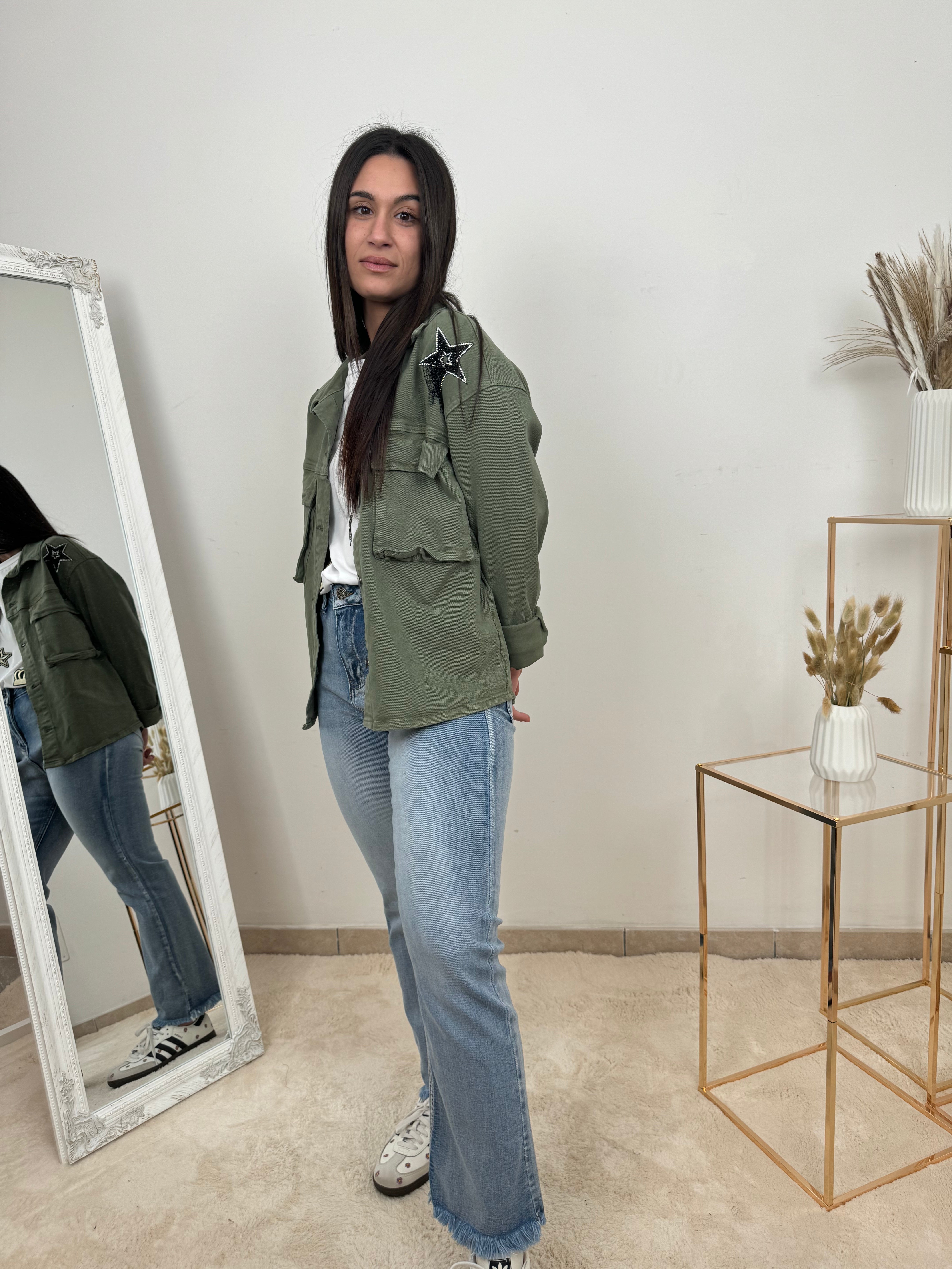Camicia Oversize con Stelle Ricamate