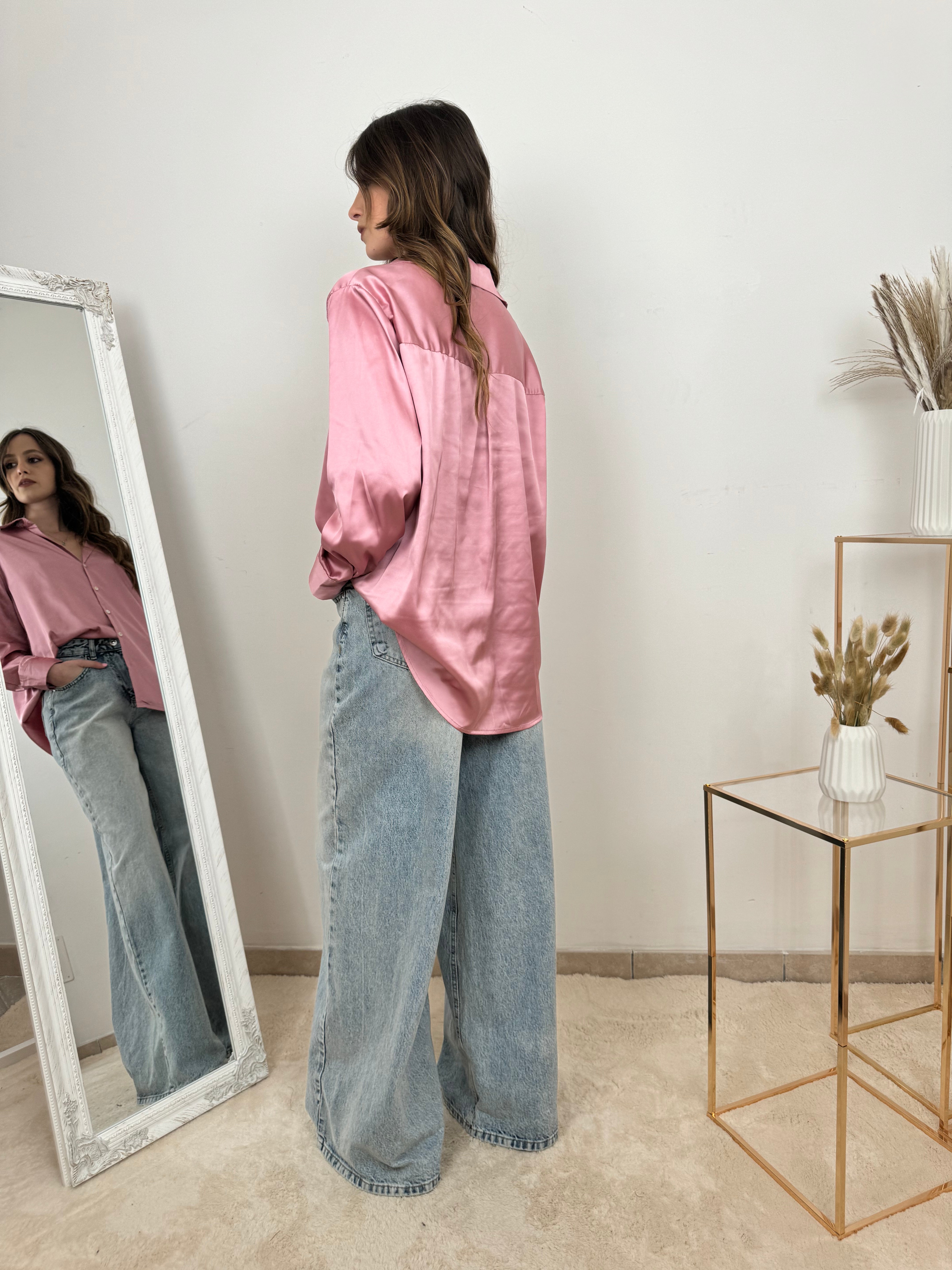 Camicia Oversize in Raso Lucido