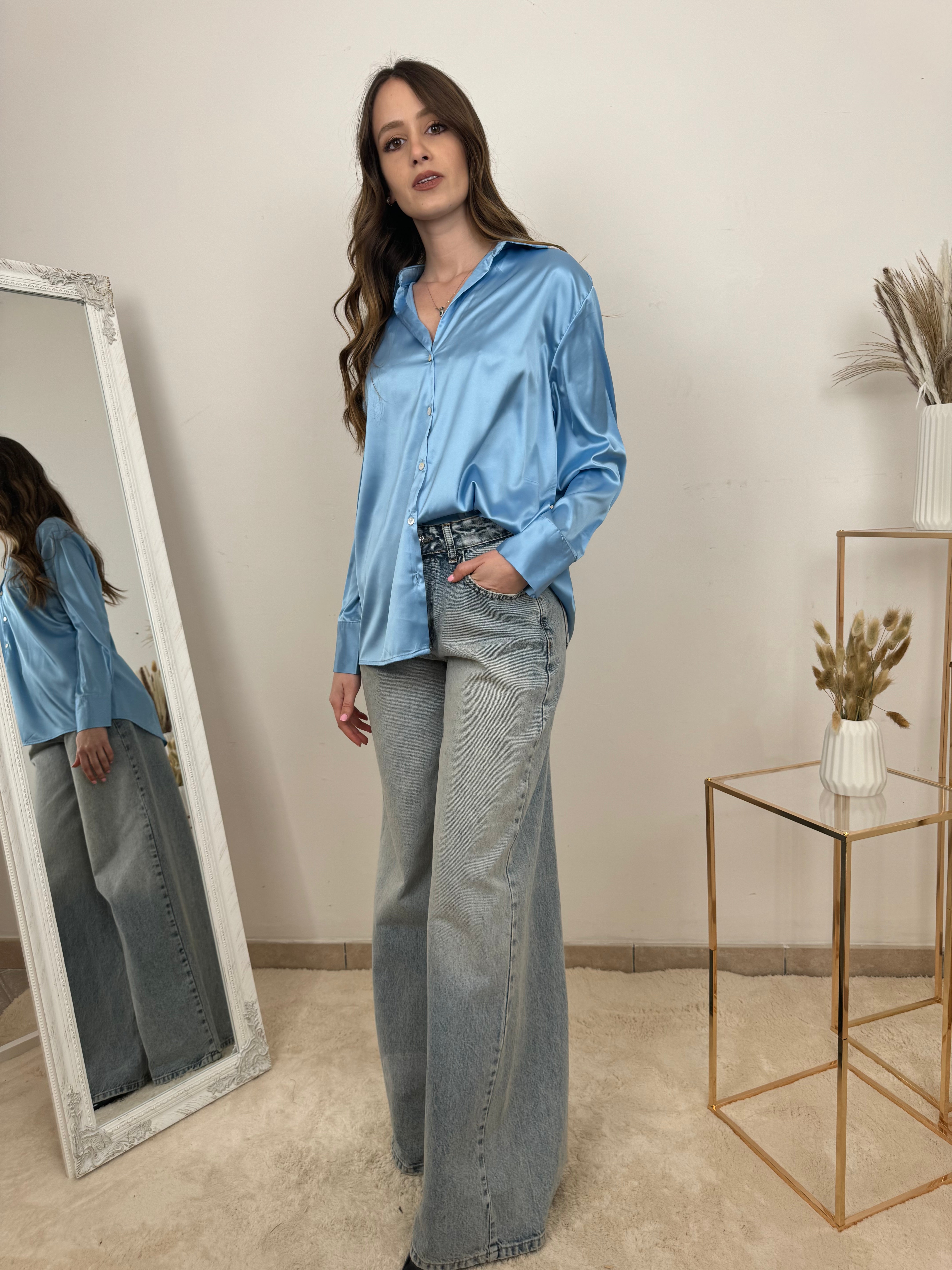 Camicia Oversize in Raso Lucido