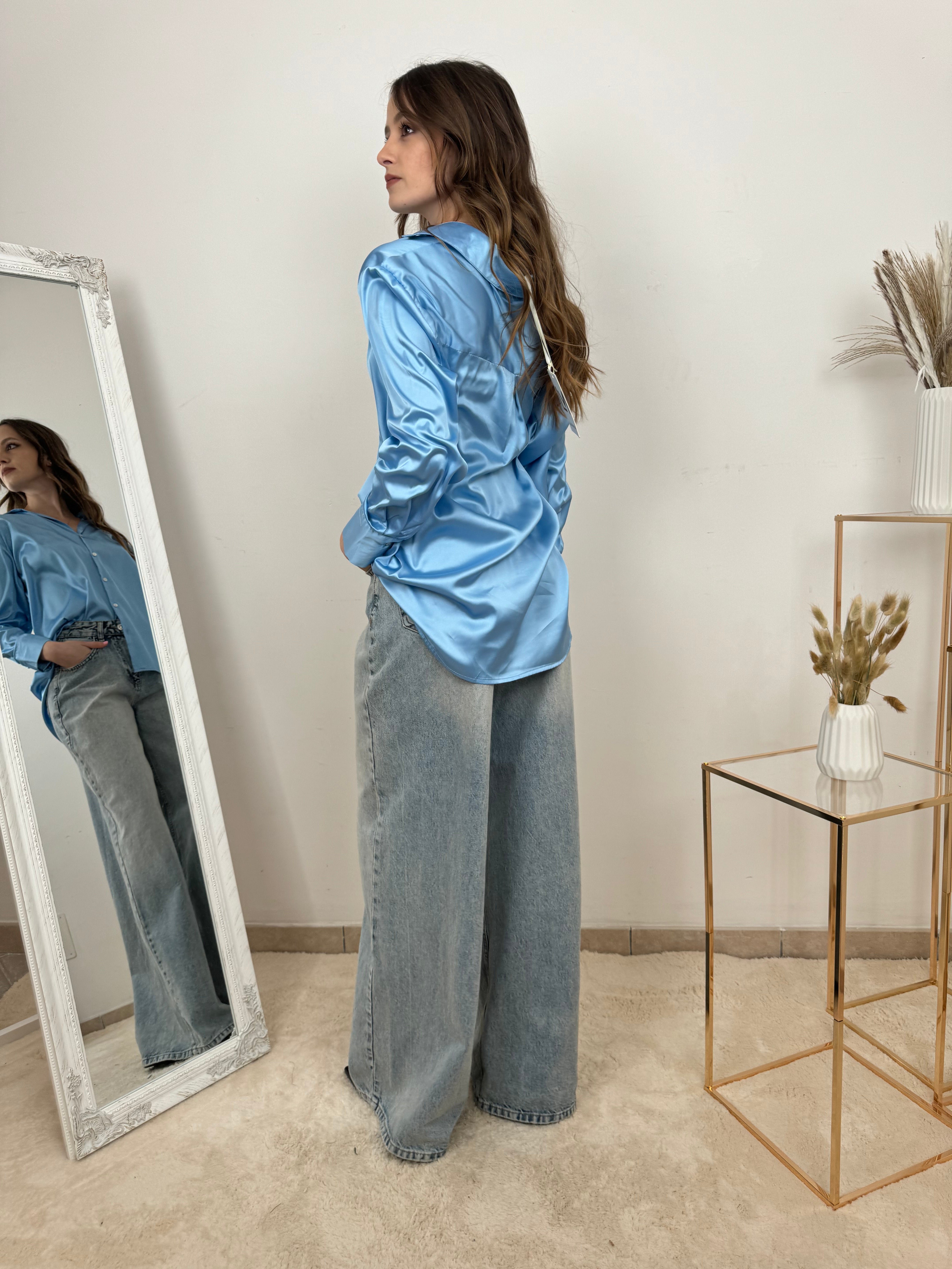 Camicia Oversize in Raso Lucido