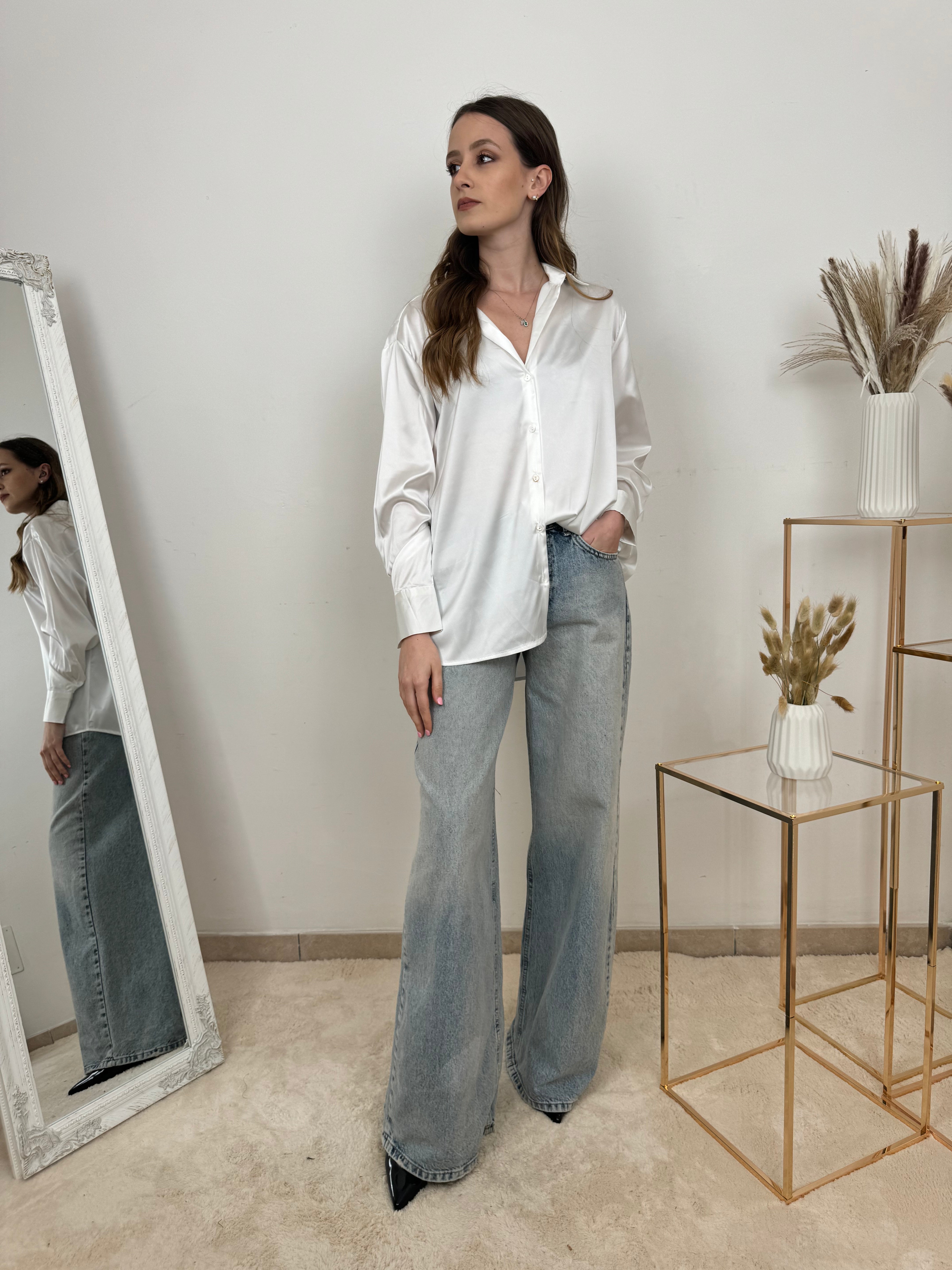 Camicia Oversize in Raso Lucido