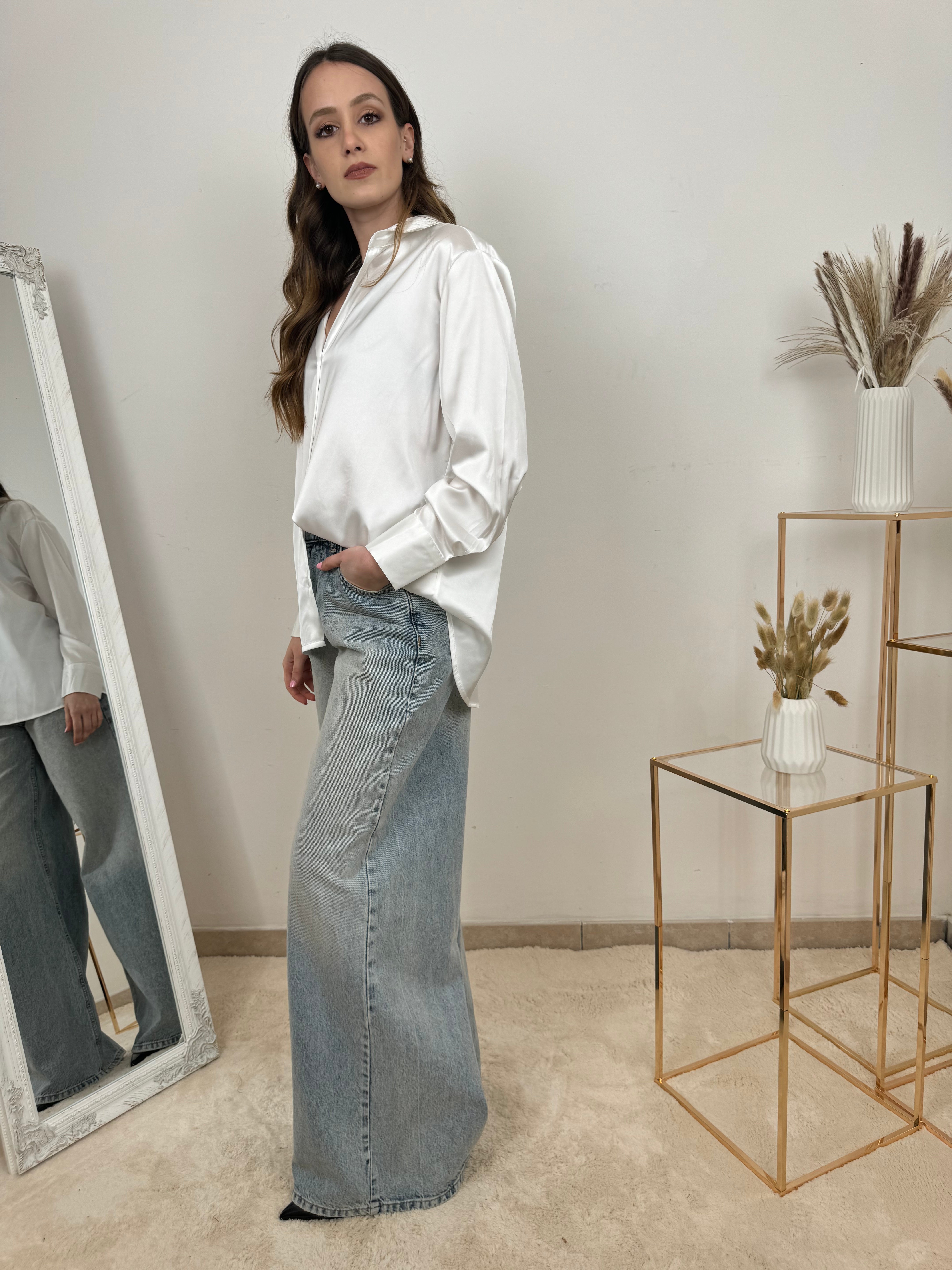 Camicia Oversize in Raso Lucido
